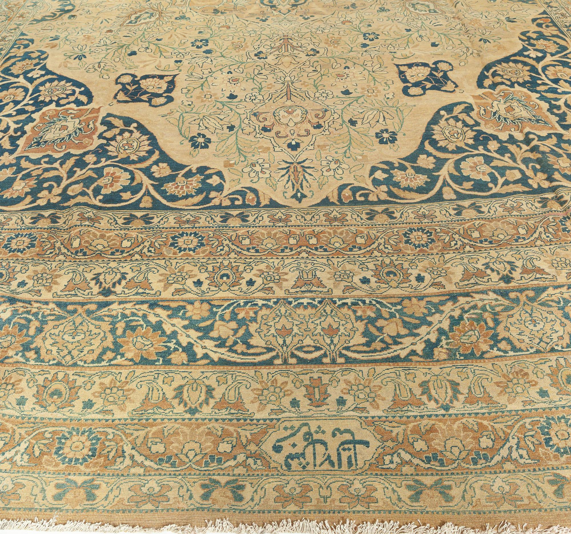 Antique Persian Kirman Botanic Handmade Wool Rug For Sale 3