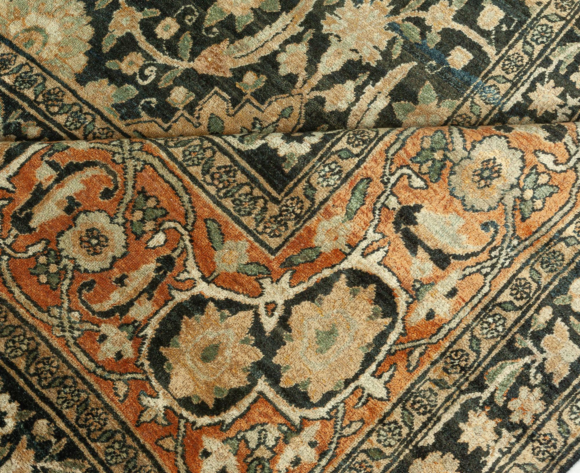 Antique Persian Kirman Botanic Handmade Wool Rug For Sale 3