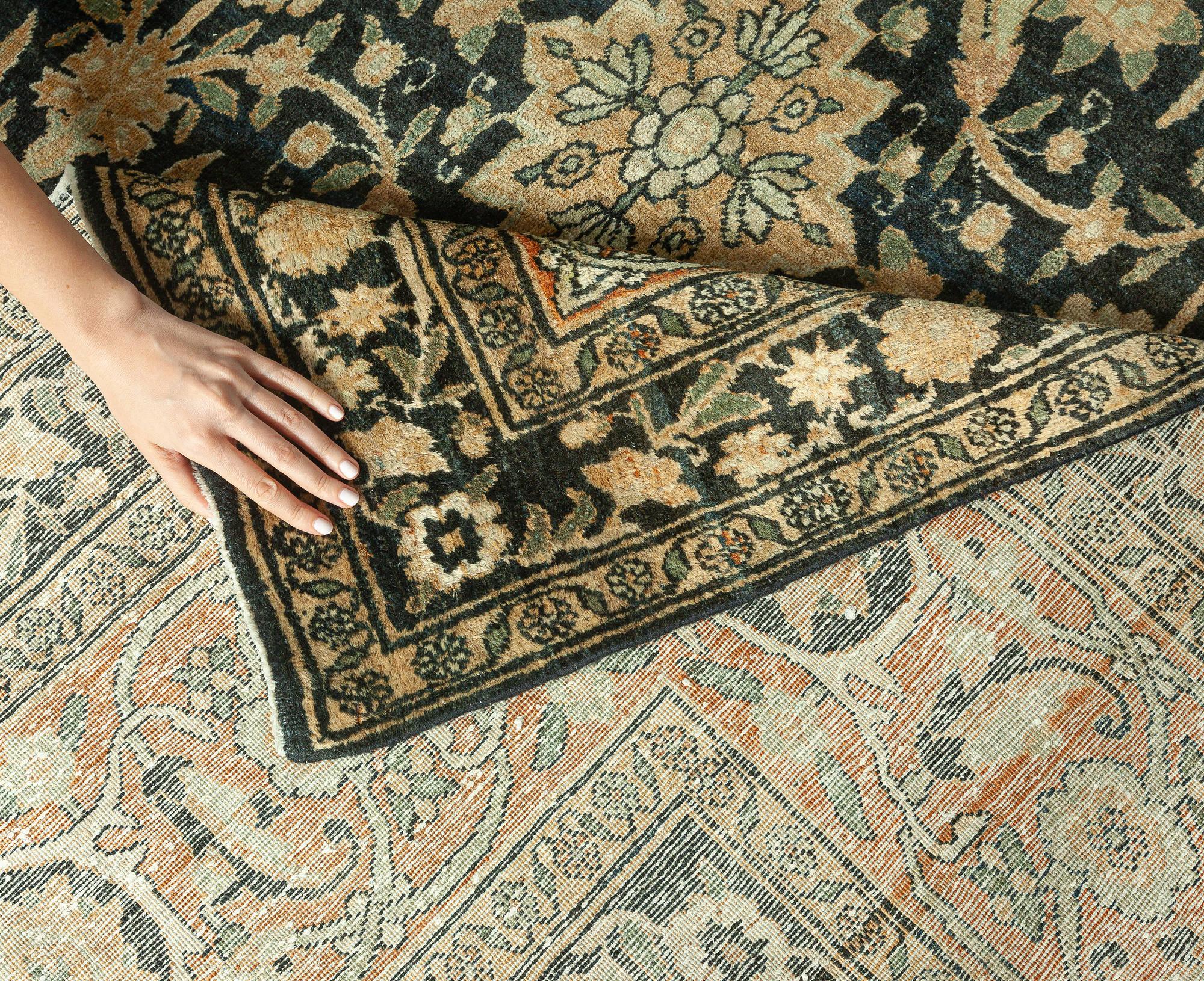 Antique Persian Kirman Botanic Handmade Wool Rug For Sale 4