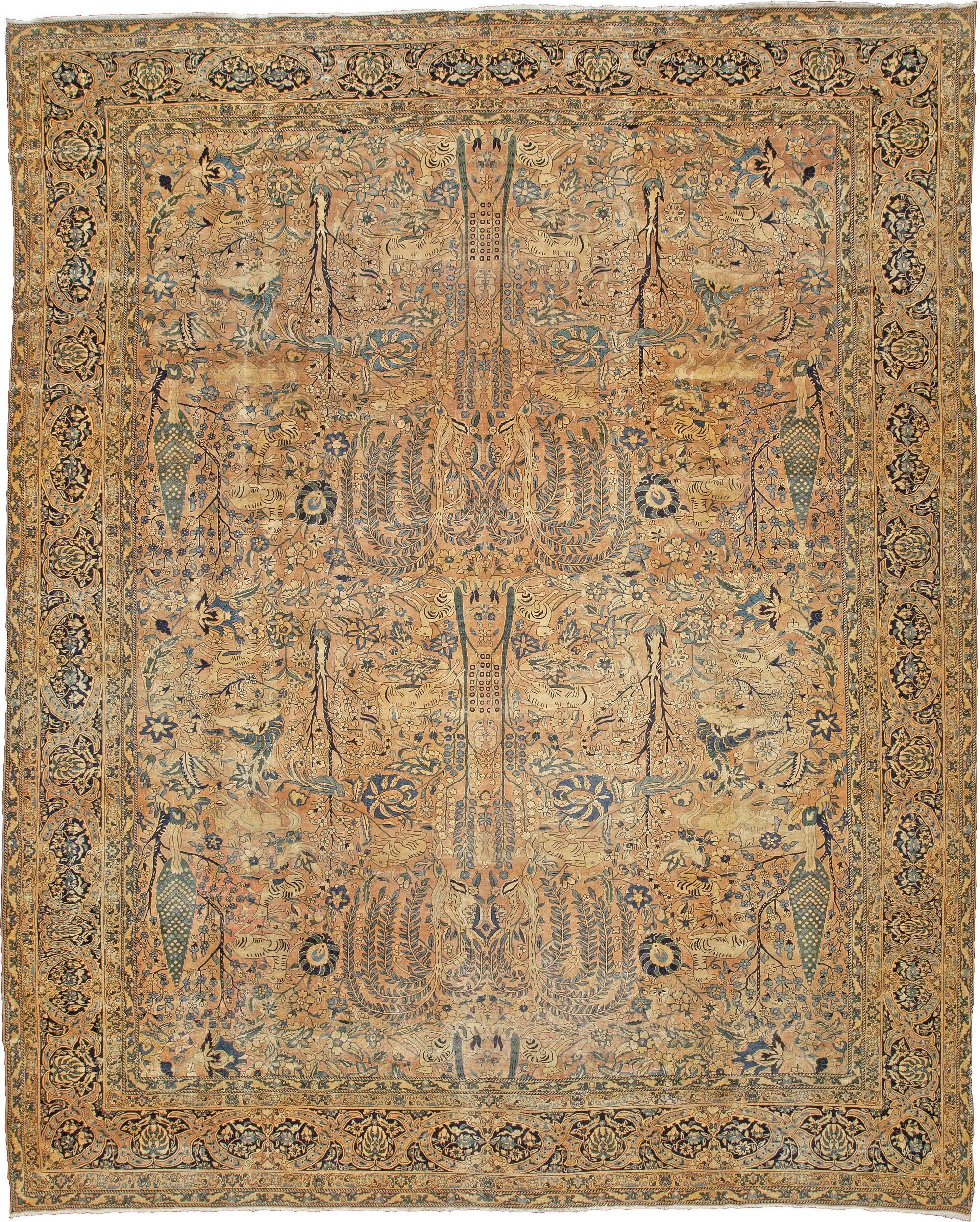 Antique Persian Kirman Botanic Handmade Wool Rug For Sale