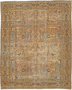 Antique Persian Kirman Botanic Handmade Wool Rug