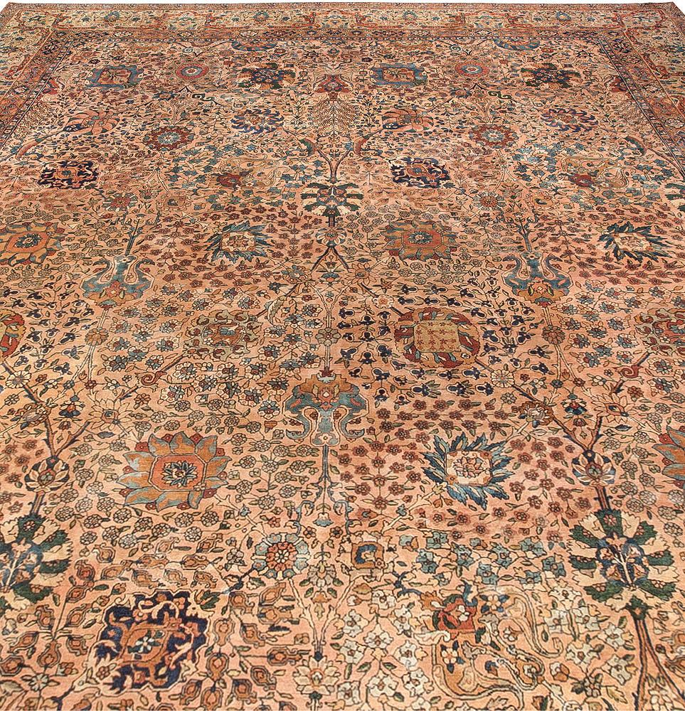 Hand-Woven Antique Persian Kirman Botanic Handmade Wool Rug For Sale