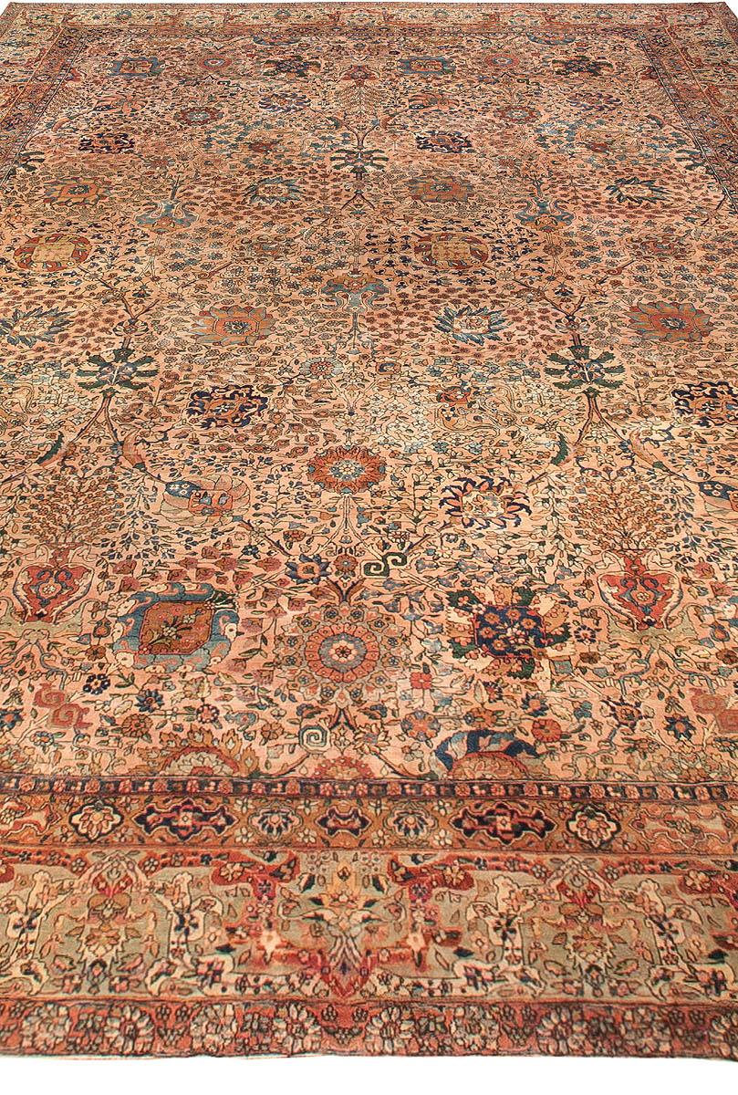 Antique Persian Kirman Botanic Handmade Wool Rug In Good Condition For Sale In New York, NY