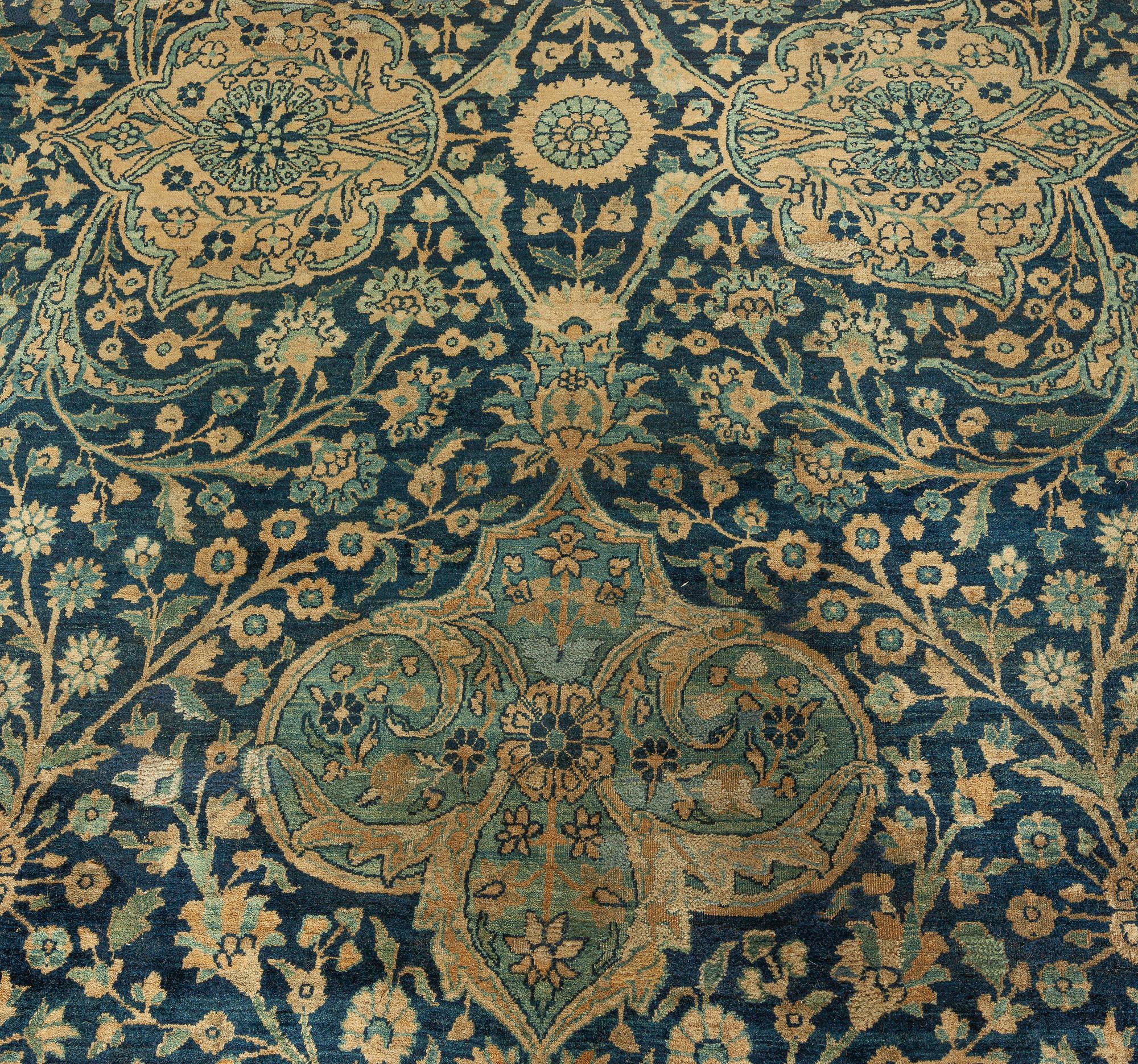 Hand-Knotted Antique Persian Kirman Botanic Rug Size Adjusted For Sale