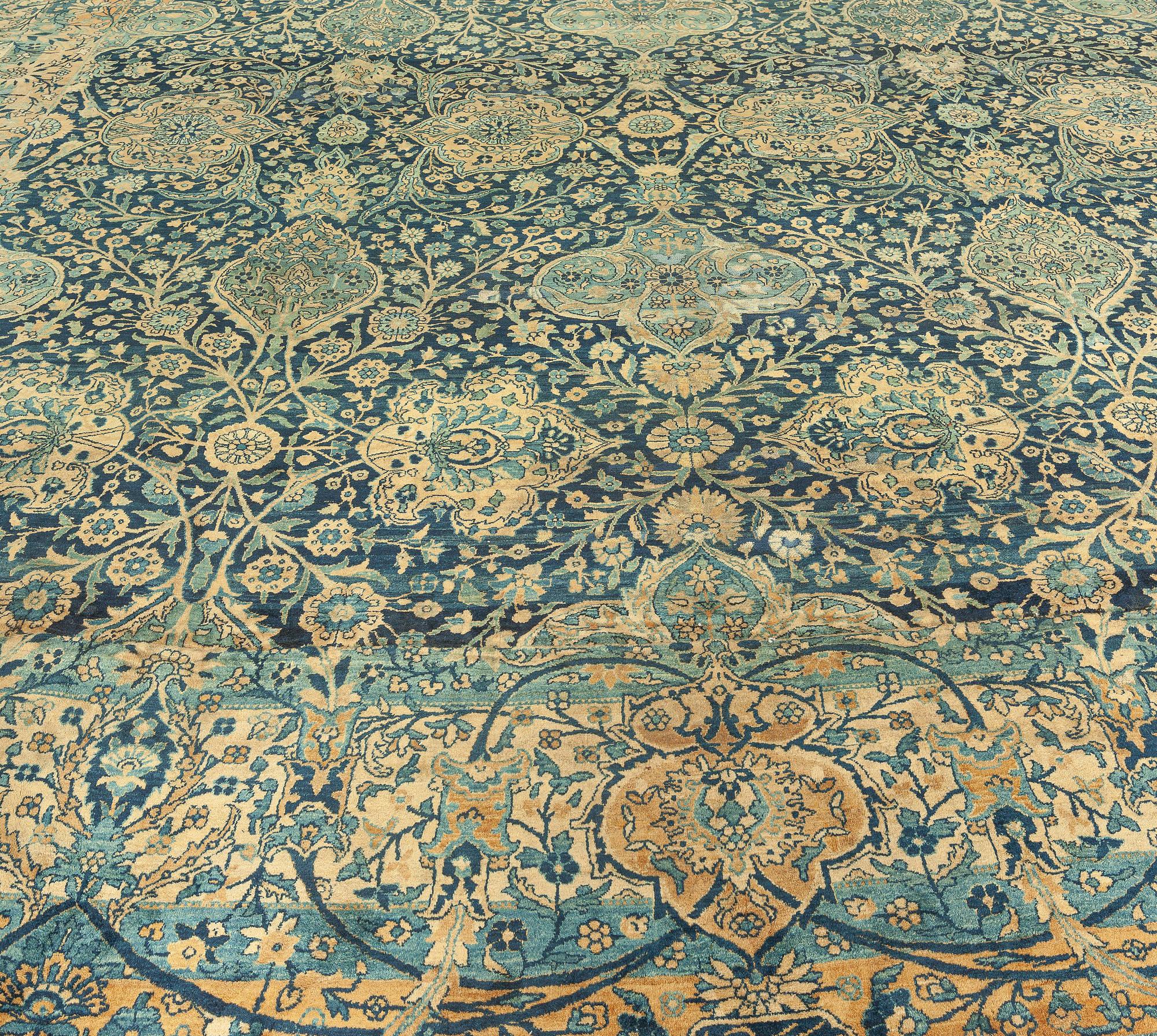 Antique Persian Kirman Botanic Rug Size Adjusted In Good Condition For Sale In New York, NY