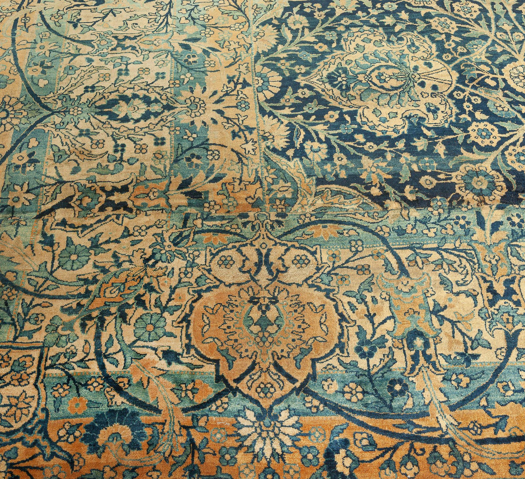 20th Century Antique Persian Kirman Botanic Rug Size Adjusted For Sale