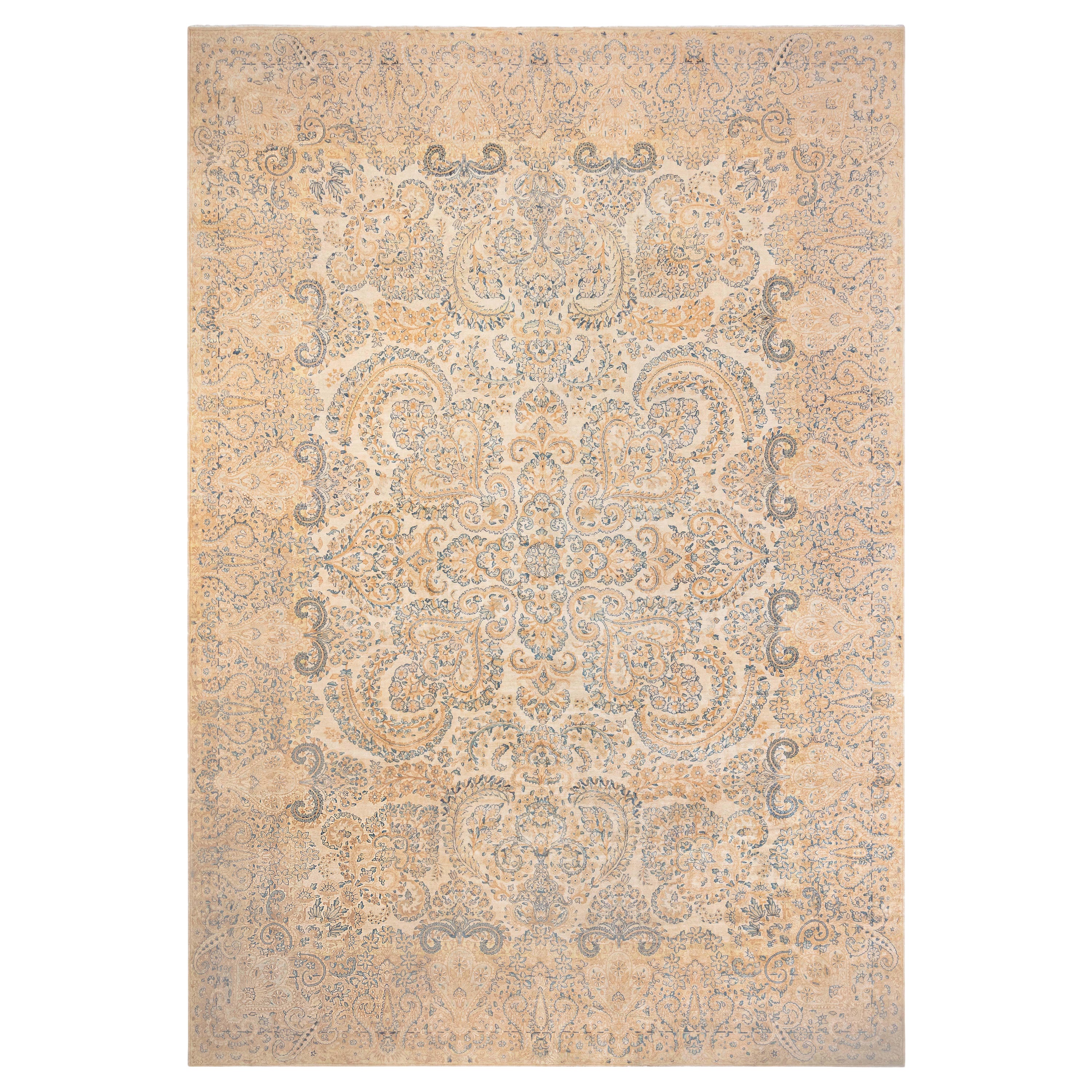 Antique Persian Kirman Camel Handmade Wool Rug