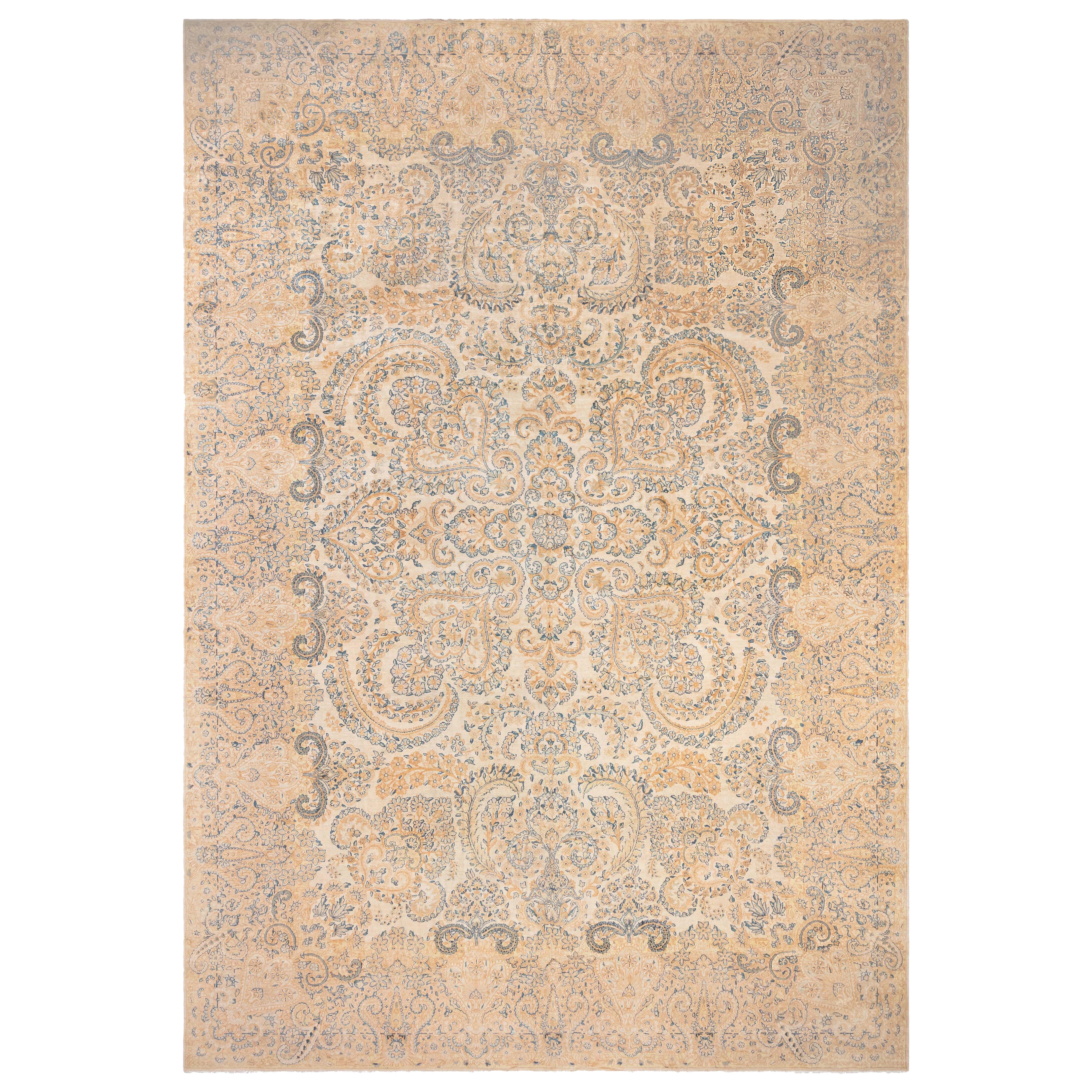 Tappeto antico persiano Kirman Camel in lana fatto a mano