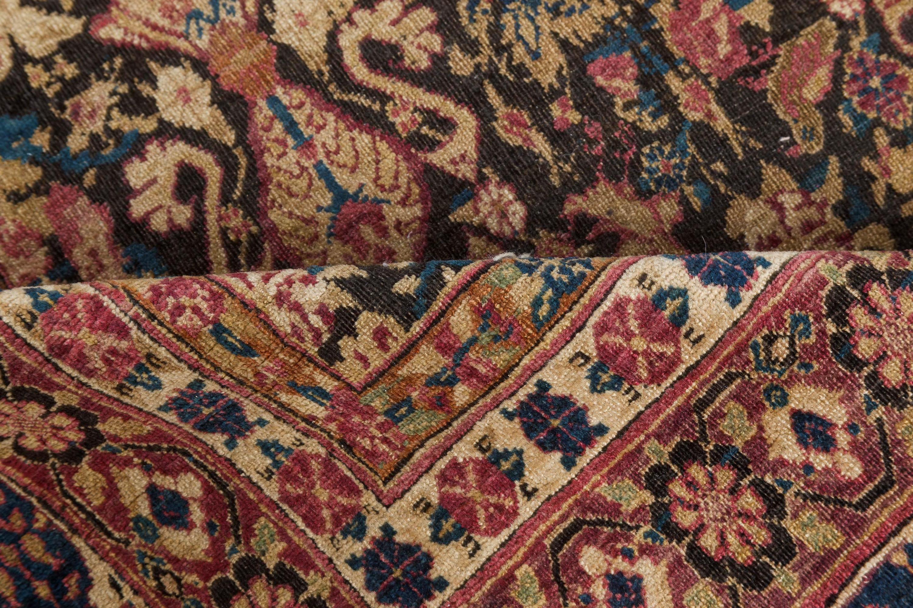 Authentic Persian Kirman Botanic Pink, Blue, Beige Handmade Wool Rug
Size: 6'7