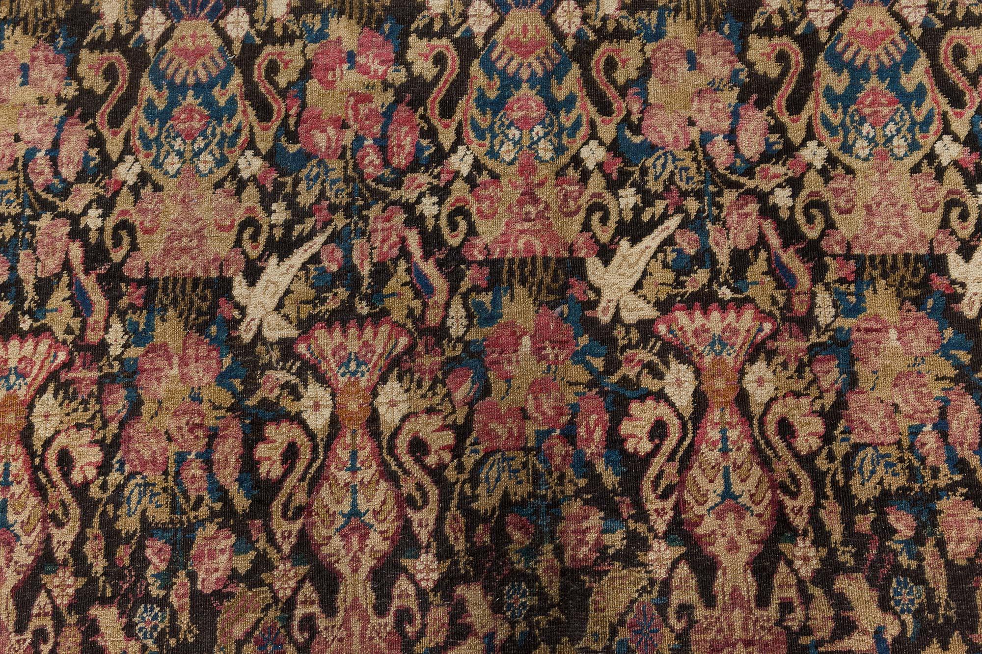 Hand-Woven 19th Century Persian Kirman Botanic Handmade Wool Rug For Sale