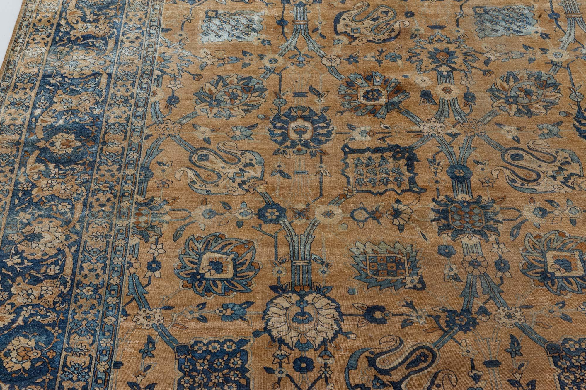 Antique Persian Kirman Botanic Handmade Wool Carpet In Good Condition For Sale In New York, NY