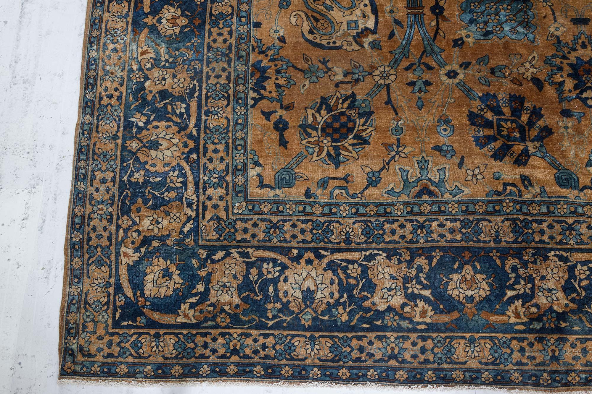 20th Century Antique Persian Kirman Botanic Handmade Wool Carpet For Sale
