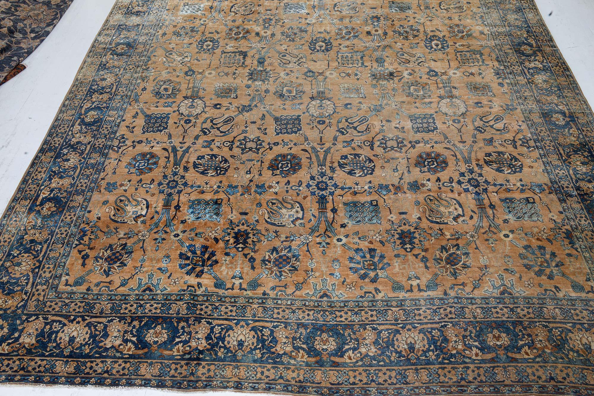 Antique Persian Kirman Botanic Handmade Wool Carpet For Sale 1