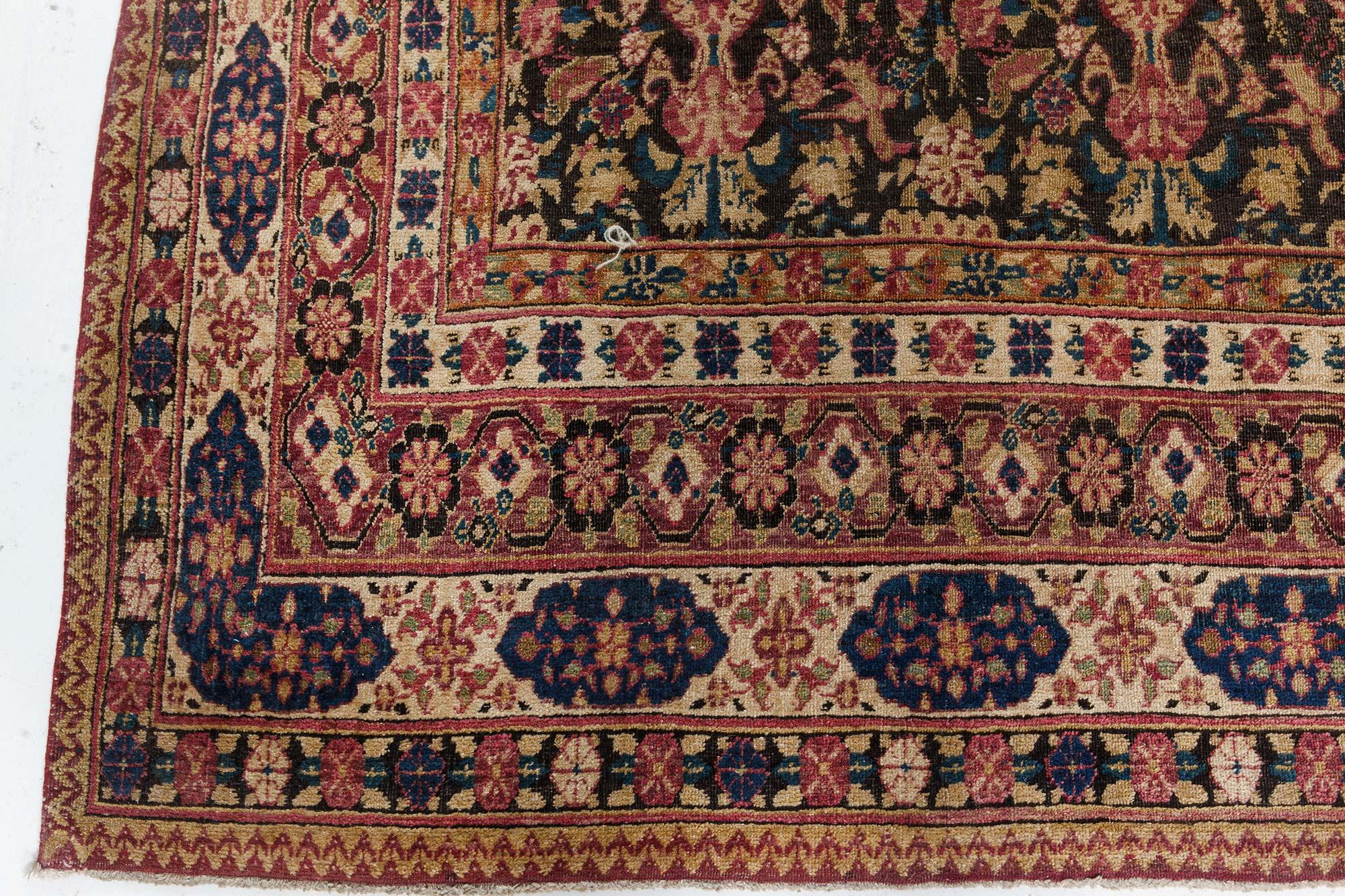 19th Century Persian Kirman Botanic Handmade Wool Rug For Sale 2