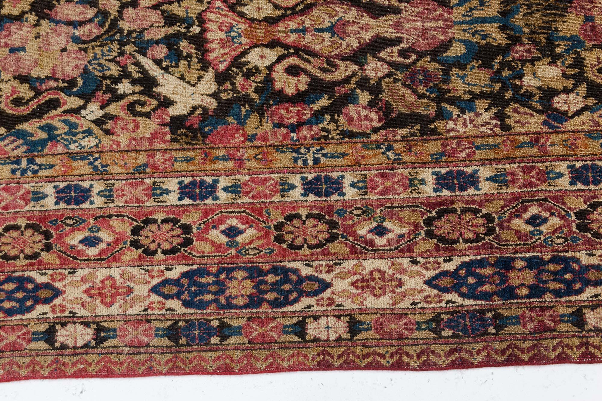 19th Century Persian Kirman Botanic Handmade Wool Rug For Sale 3