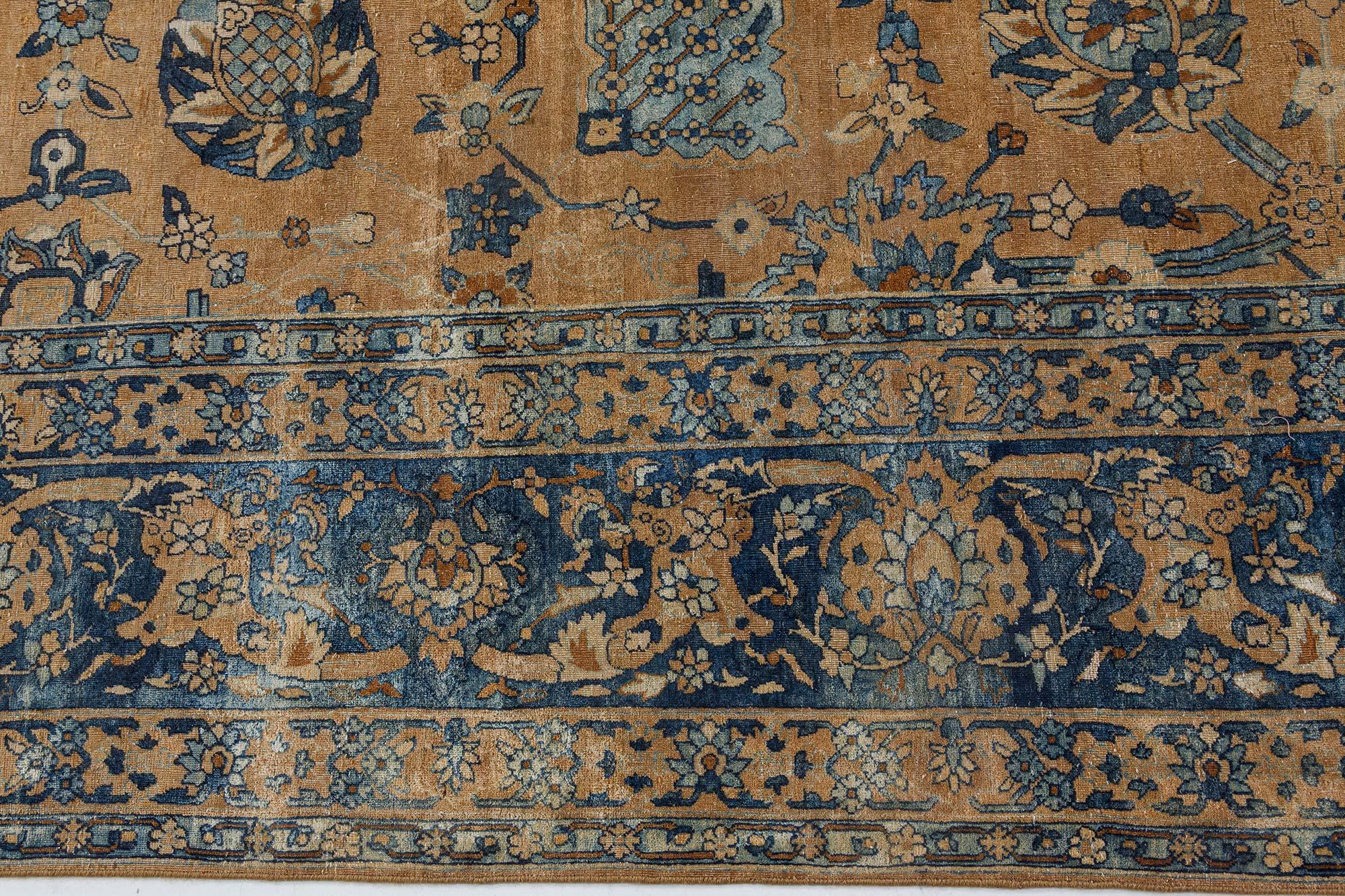 Antique Persian Kirman Botanic Handmade Wool Carpet For Sale 2