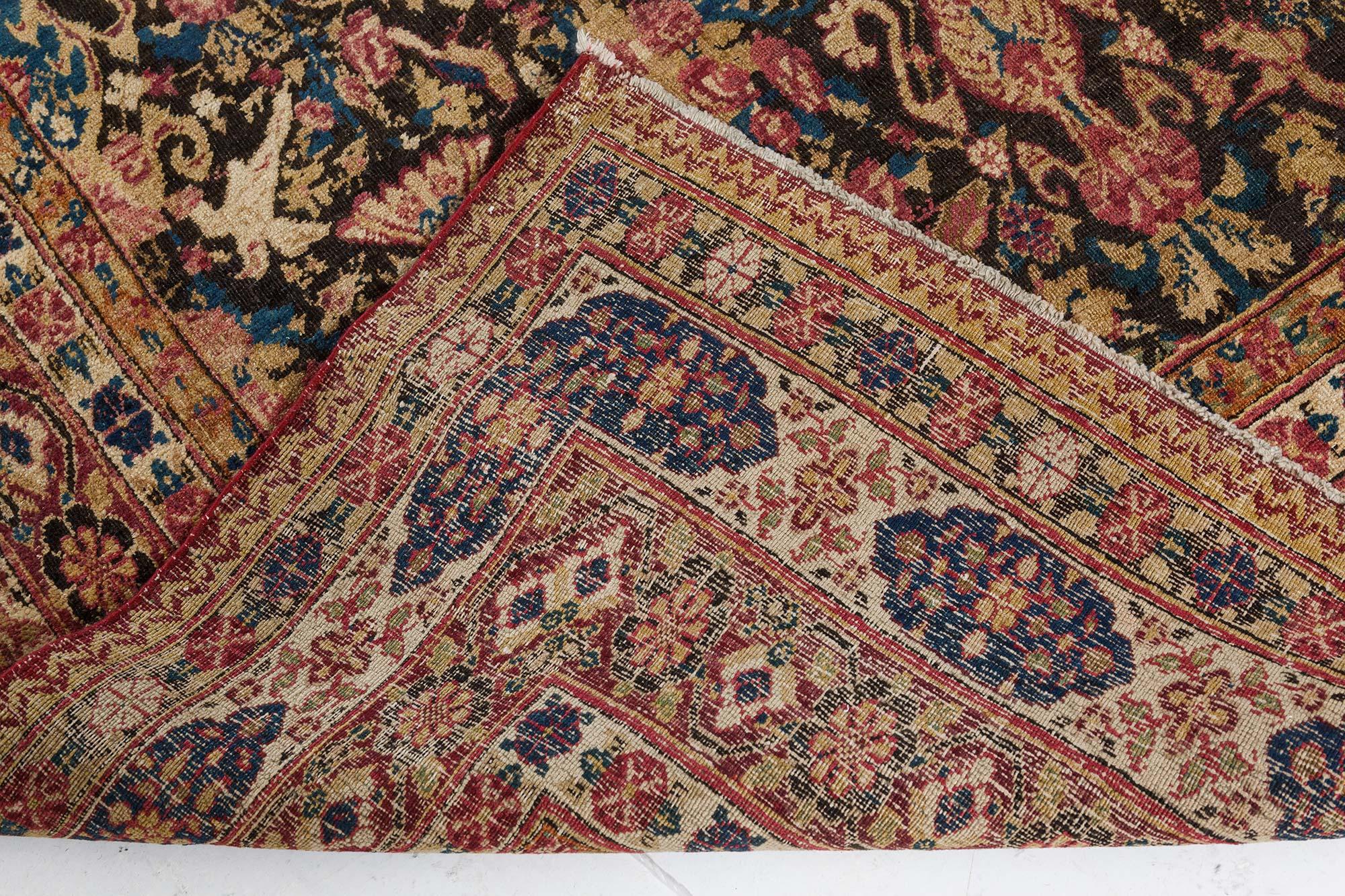 19th Century Persian Kirman Botanic Handmade Wool Rug For Sale 4