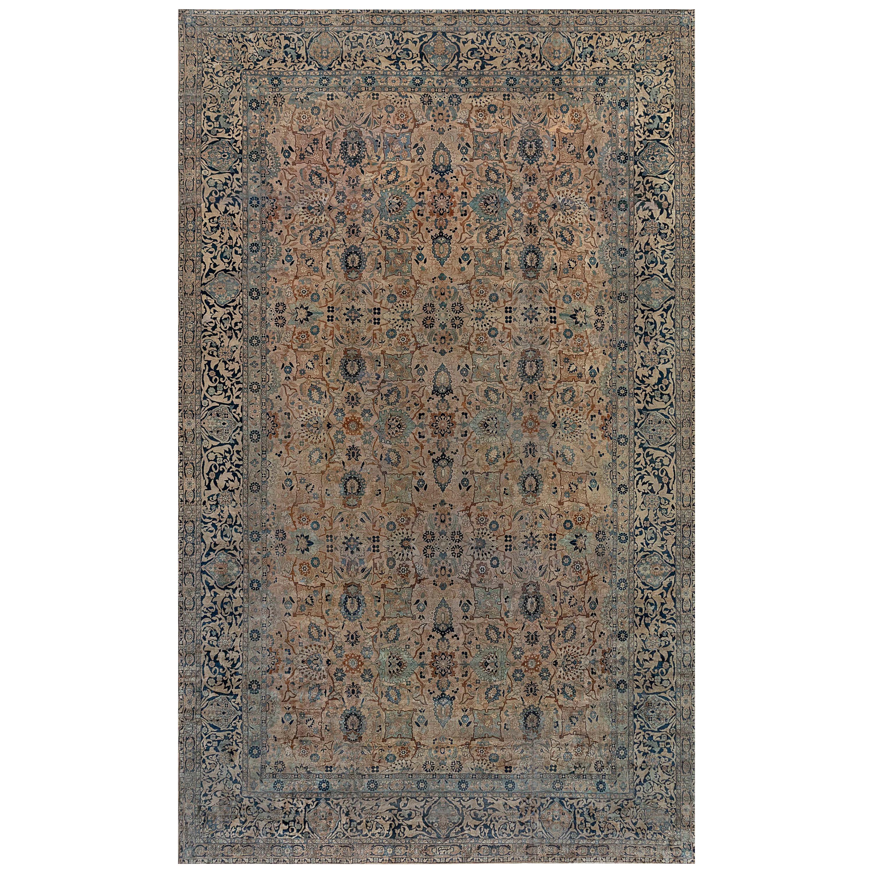 Antique Persian Kirman Handmade Wool Carpet For Sale