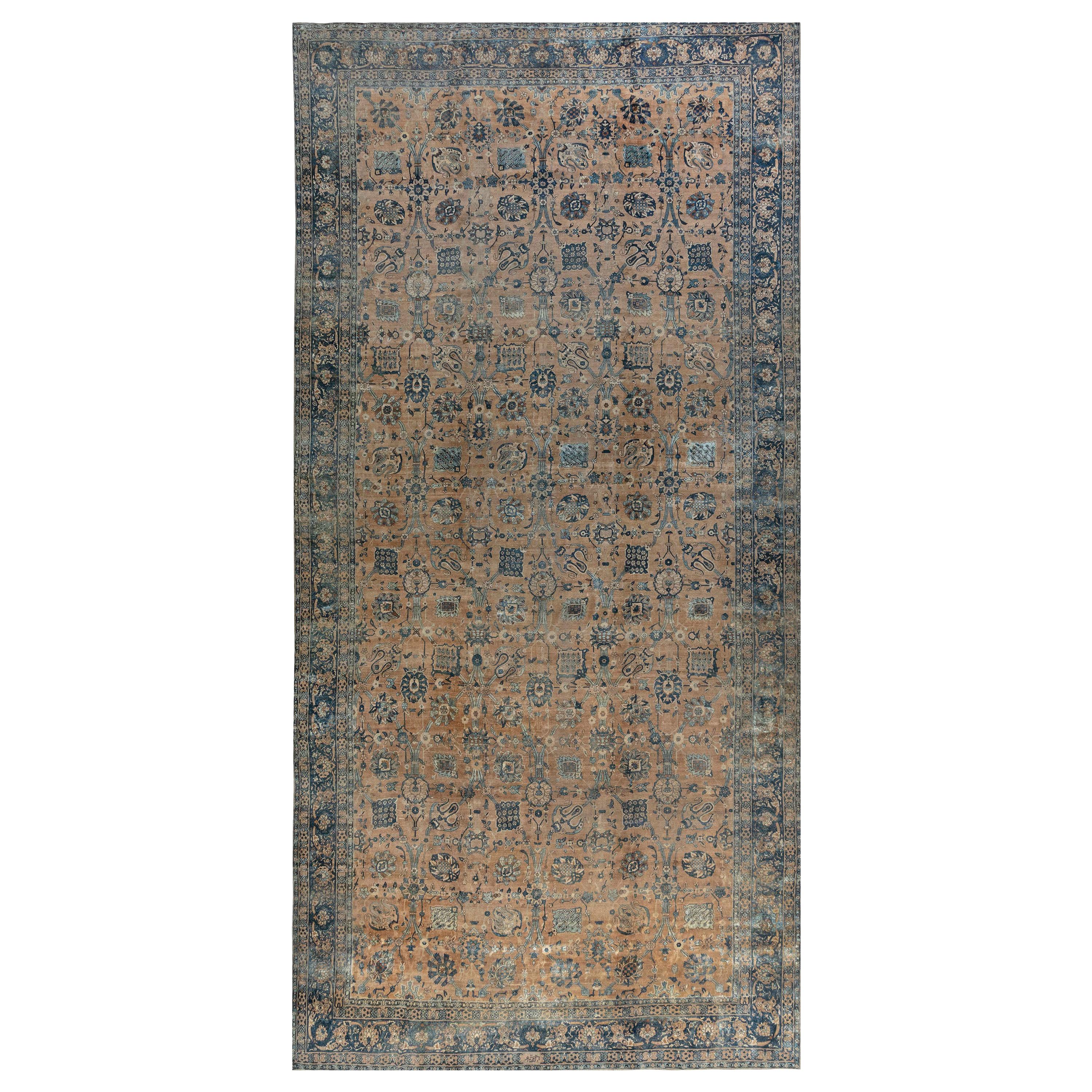 Antique Persian Kirman Botanic Handmade Wool Carpet