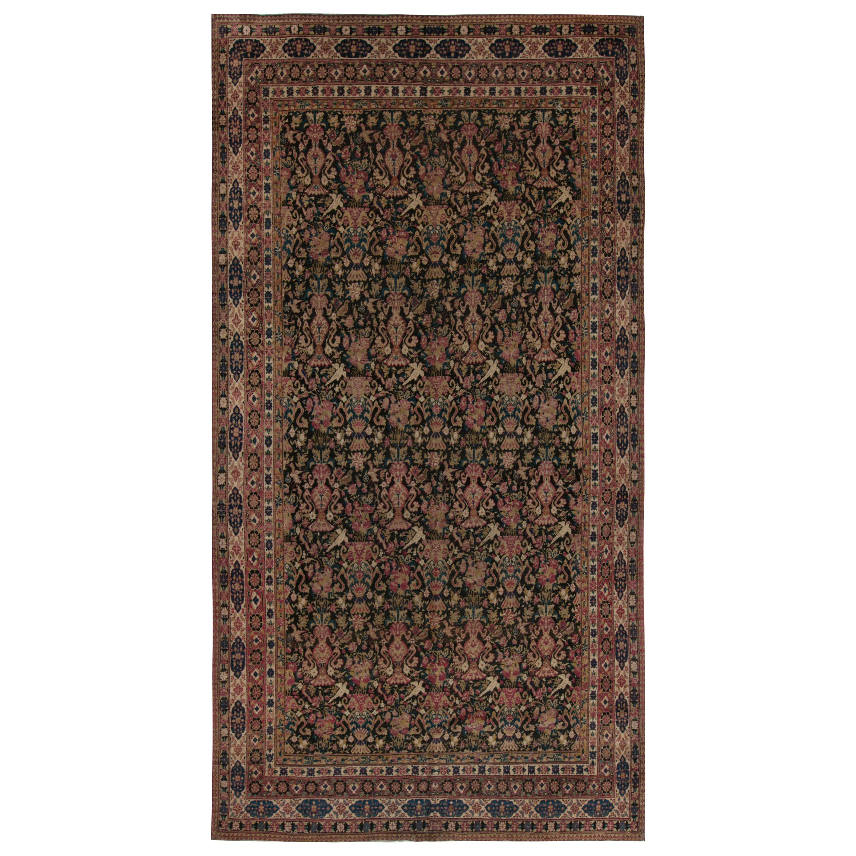 19th Century Persian Kirman Botanic Handmade Wool Rug