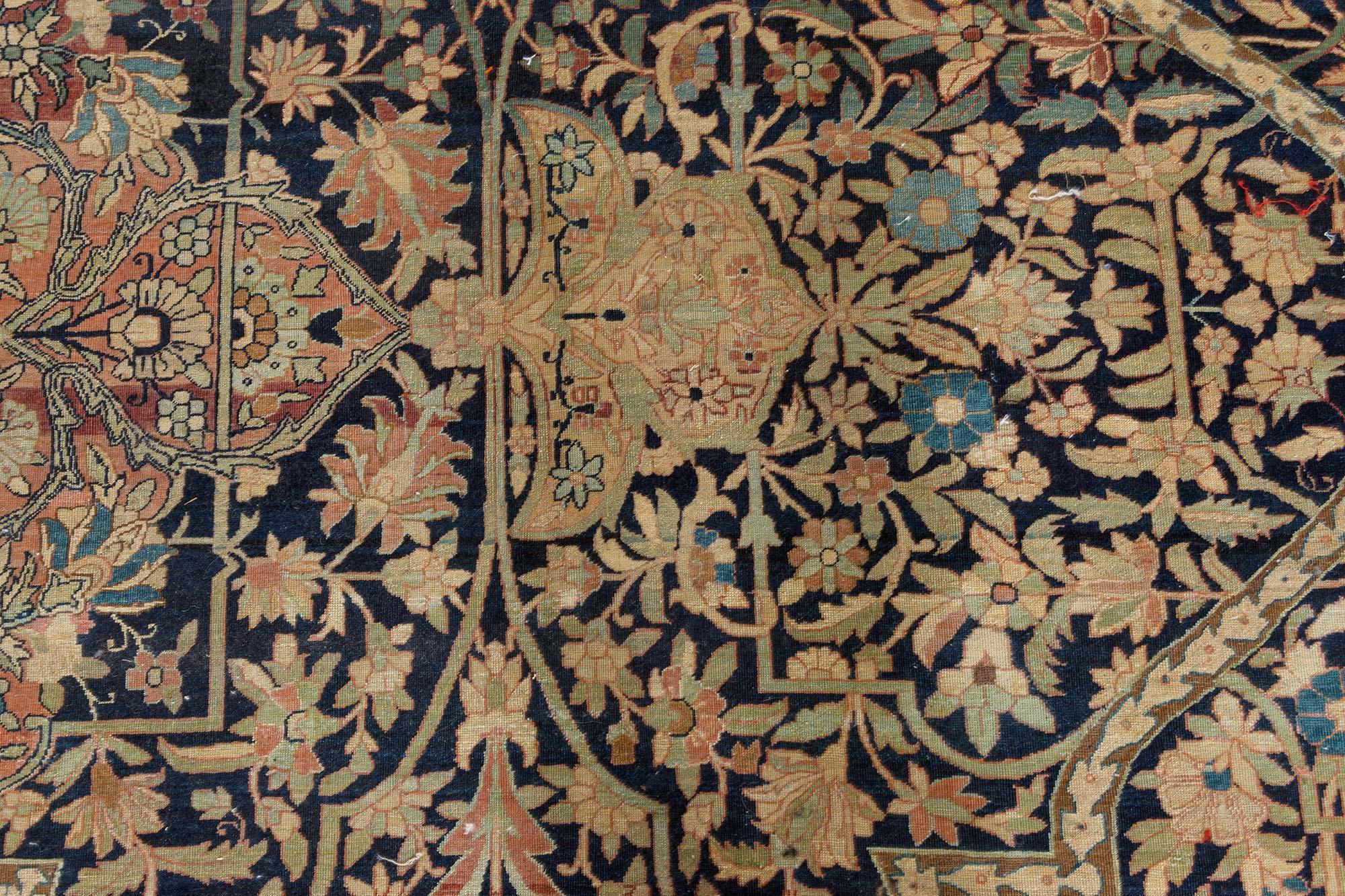 Hand-Knotted Antique Persian Kirman Handmade Wool Carpet For Sale