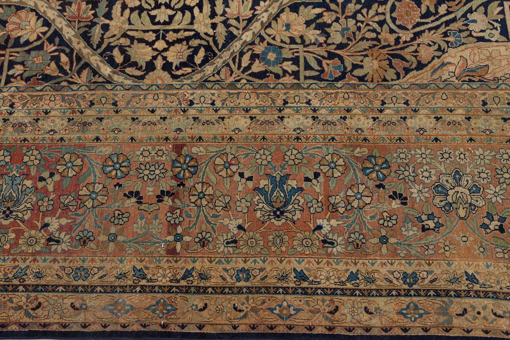 19th Century Antique Persian Kirman Handmade Wool Carpet For Sale