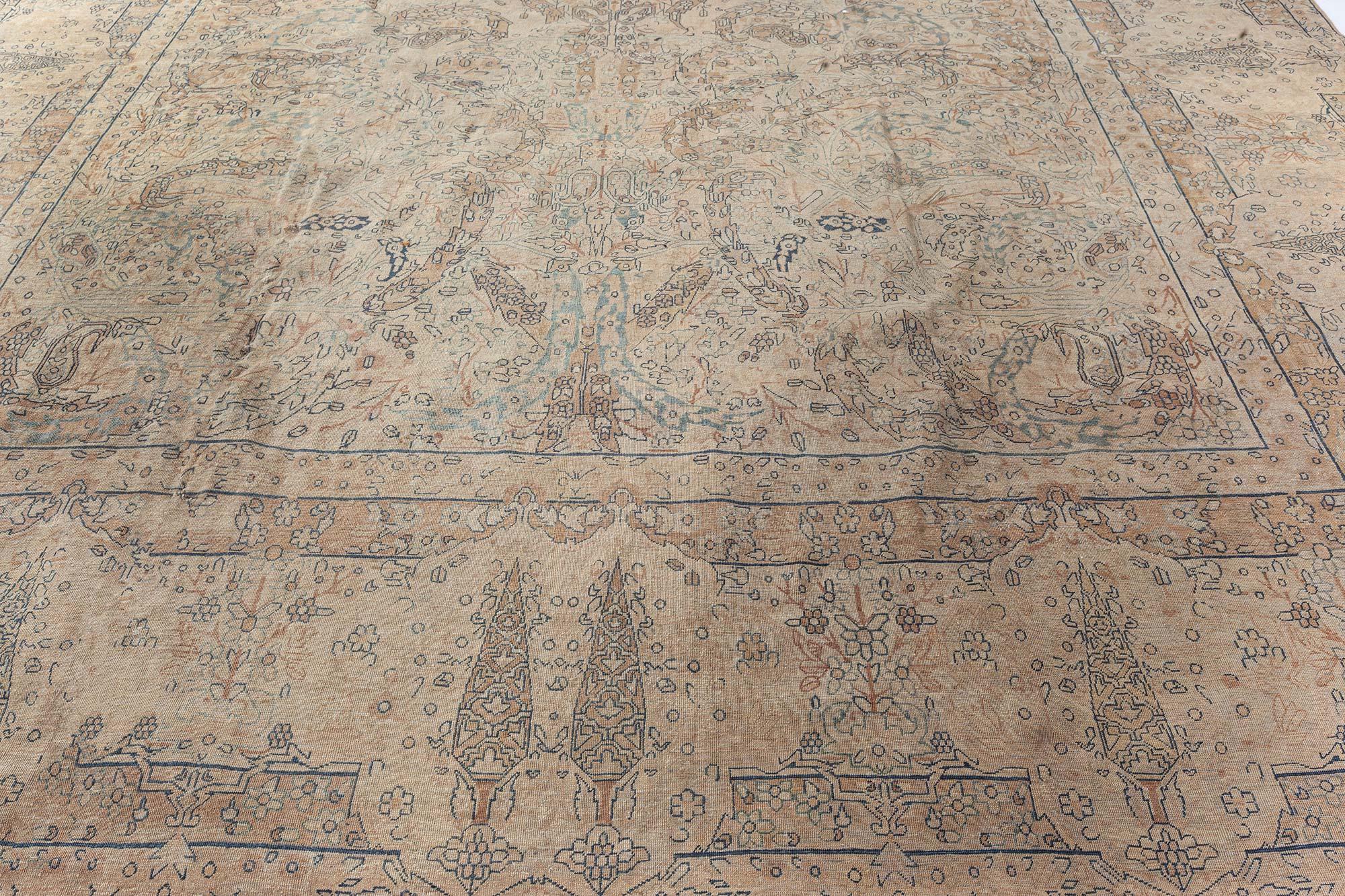 Ancien tapis persan Kirman en laine fait à la main
Taille : 10'10