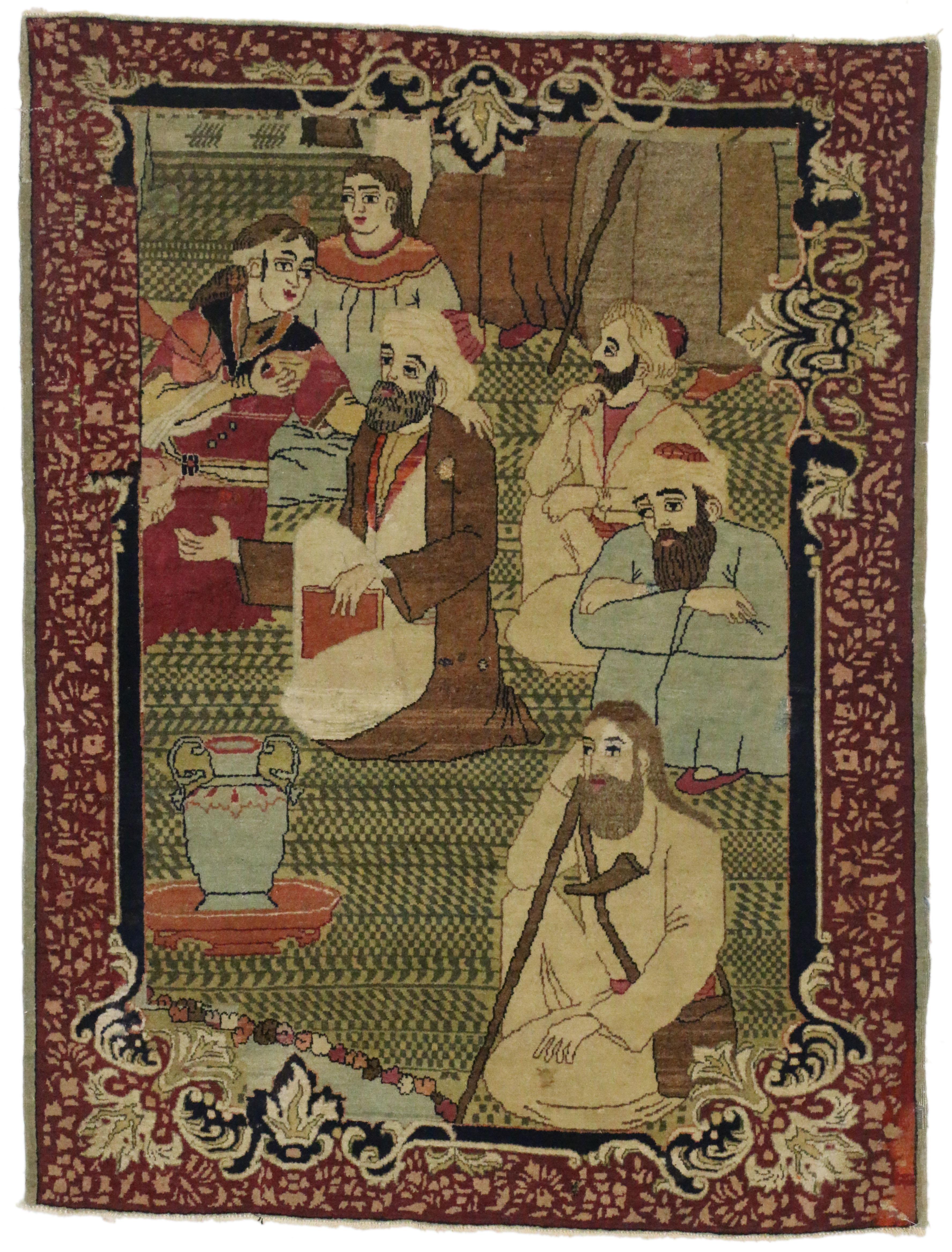 Antiker antiker persischer Kirman 'Kerman' Bildteppich, persischer Wandteppich (Handgeknüpft) im Angebot