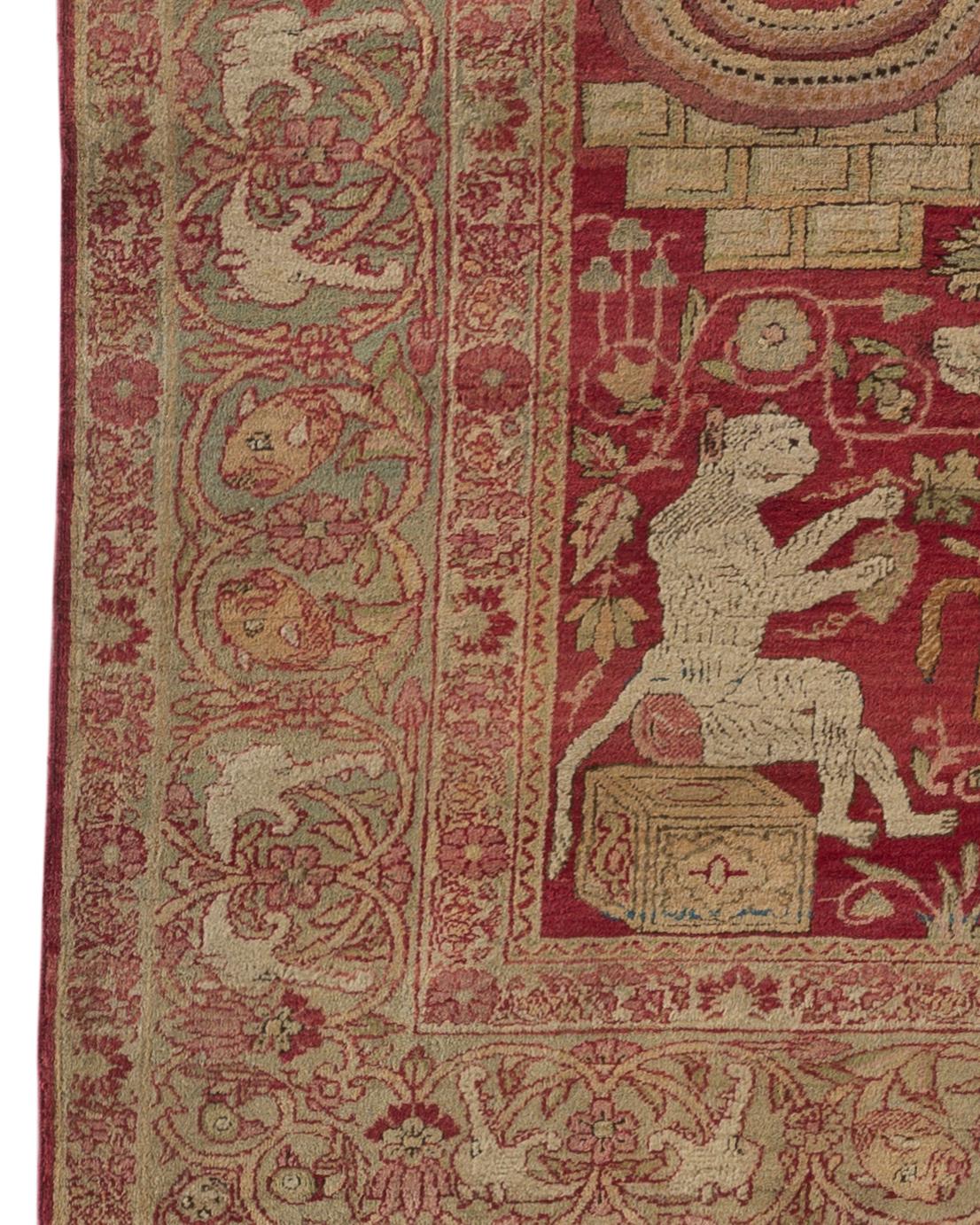 Antiker persischer Kirman-Lavar-Bilderteppich, um 1880 (Persisch) im Angebot