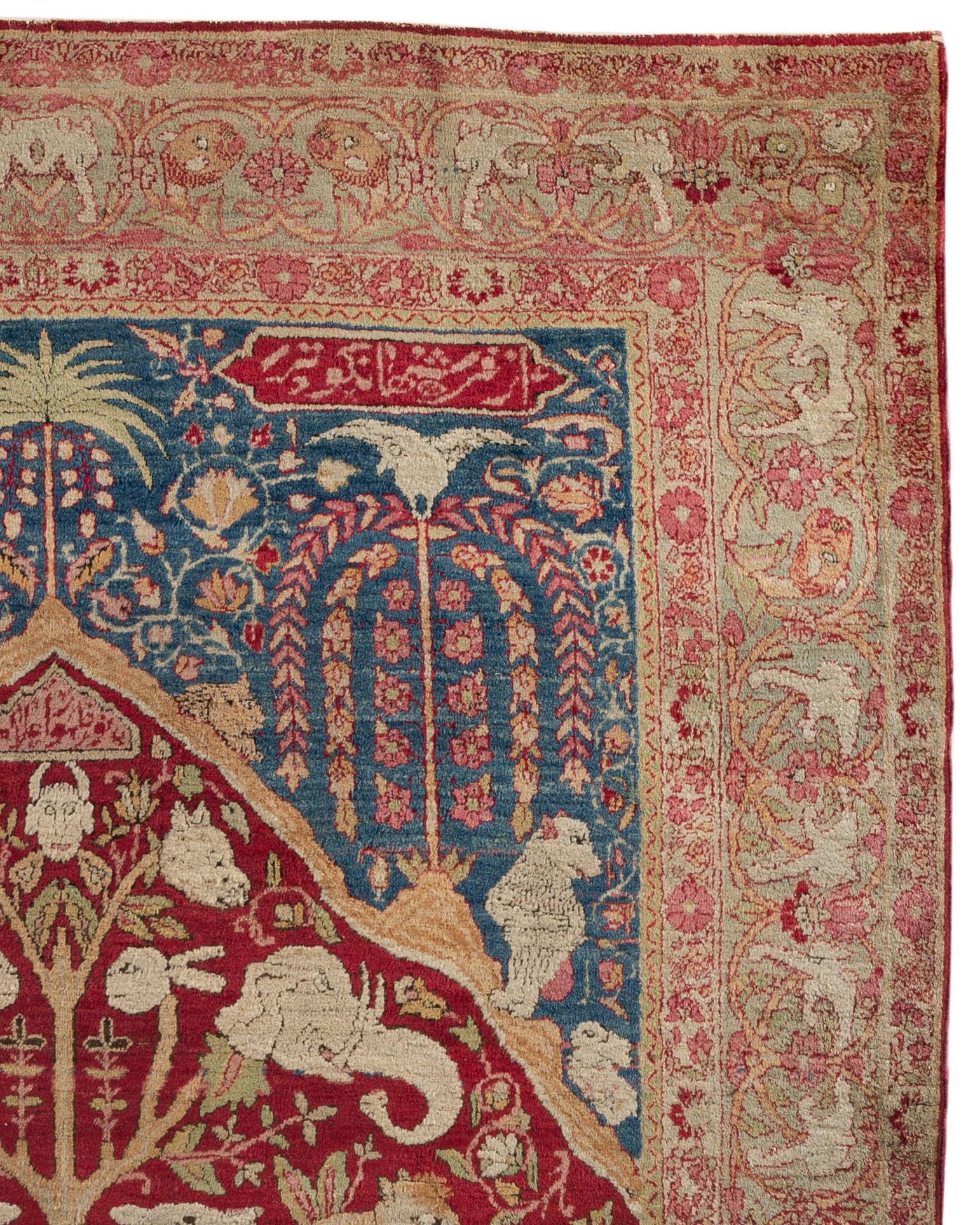 Antiker persischer Kirman-Lavar-Bilderteppich, um 1880 (Handgewebt) im Angebot