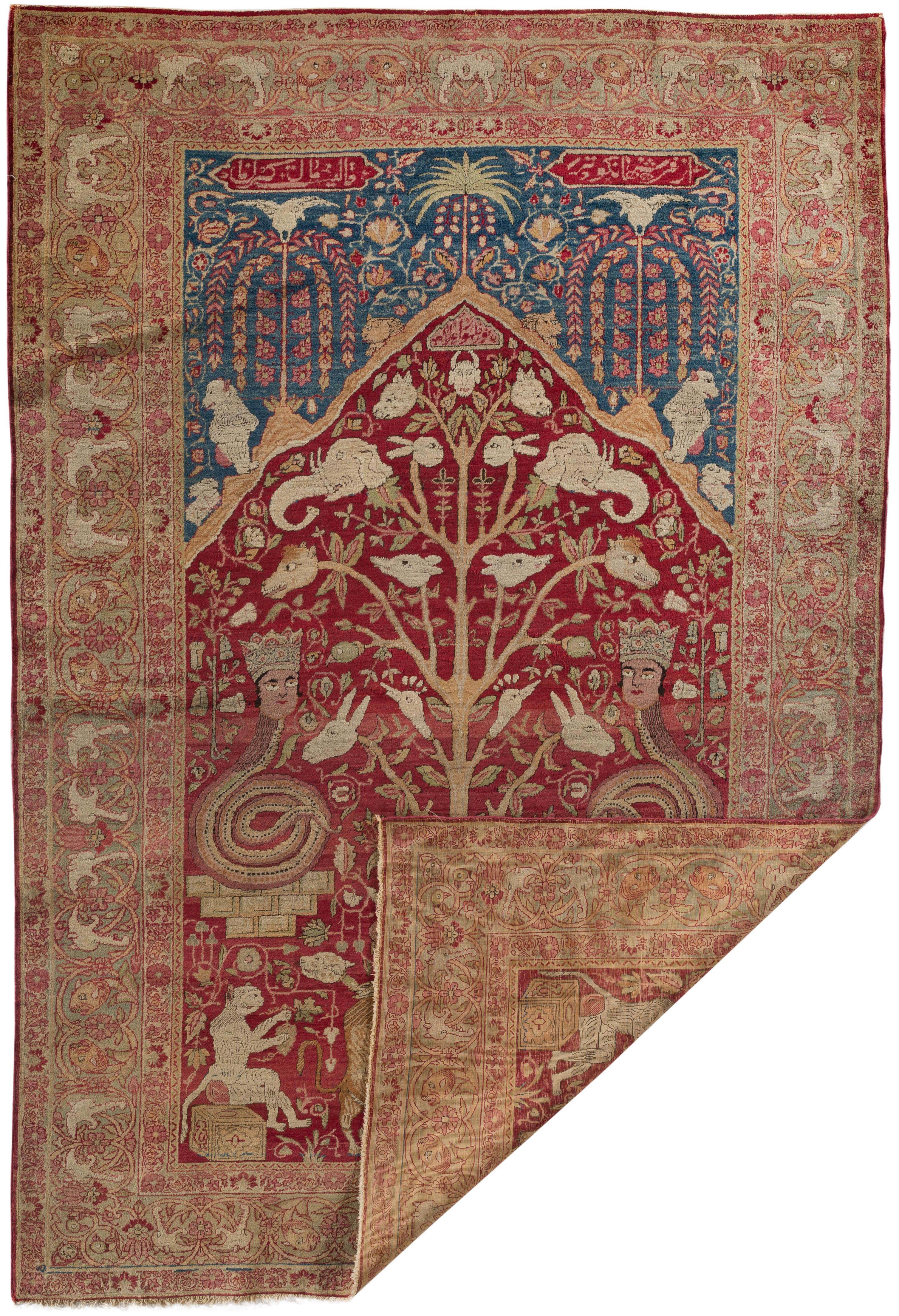 19th Century Antique Persian Kirman Lavar Pictorial Rug, circa 1880 For Sale