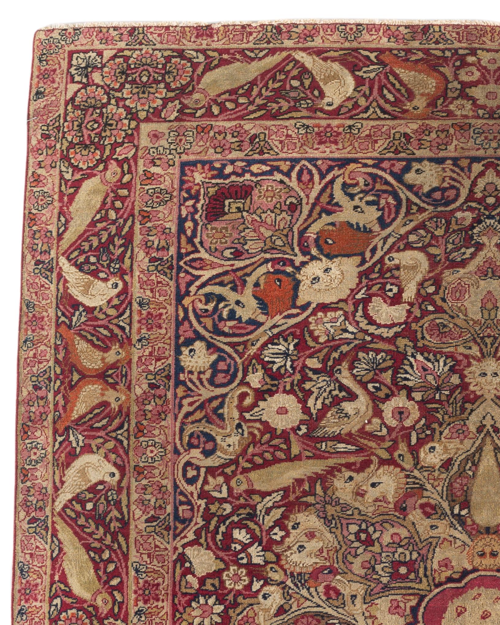 Hand-Woven Antique Persian Kirman Lavar Rug, circa 1880 For Sale