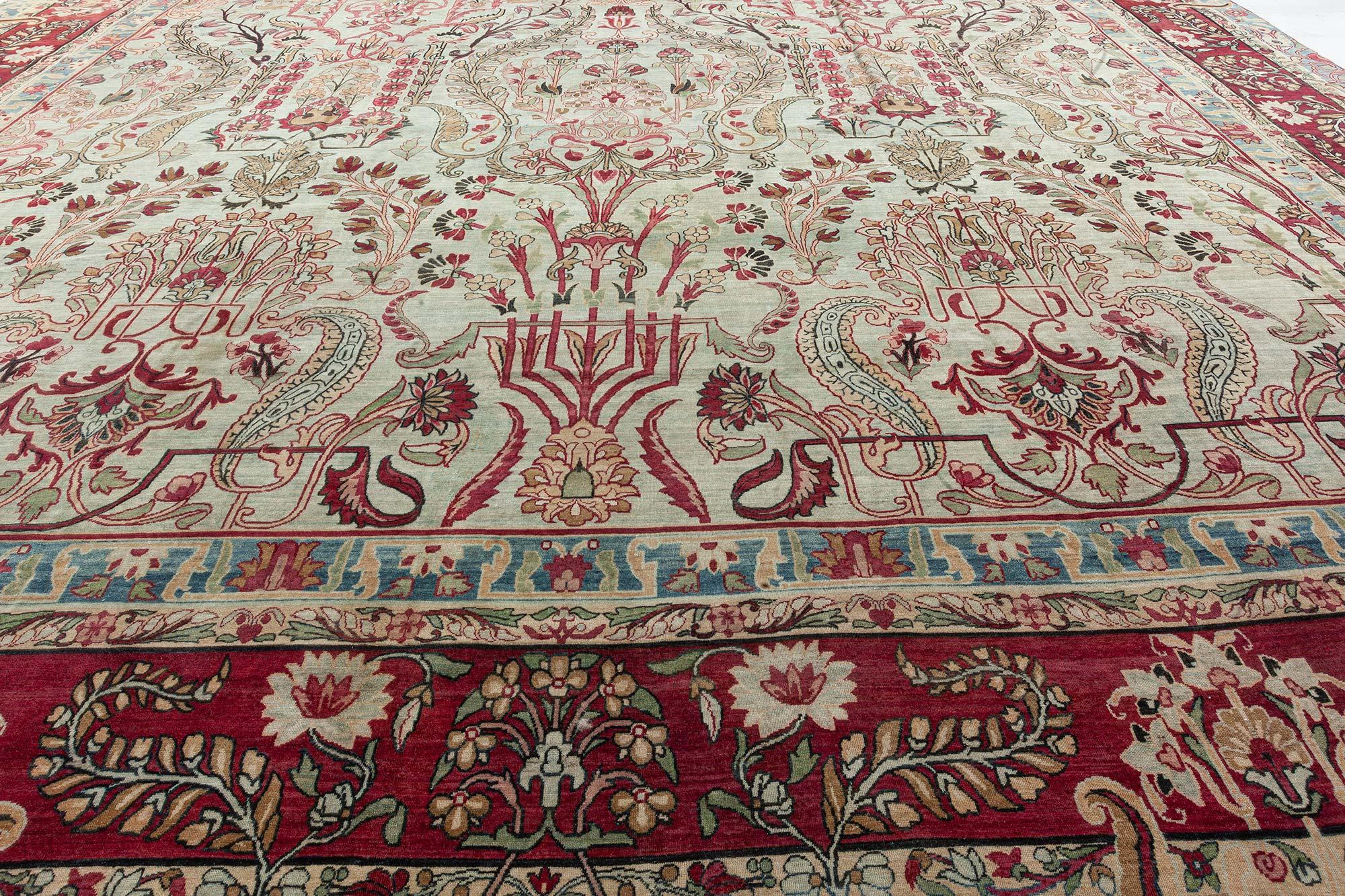 20th Century Antique Persian Kirman Oriental Handmade Wool Rug For Sale