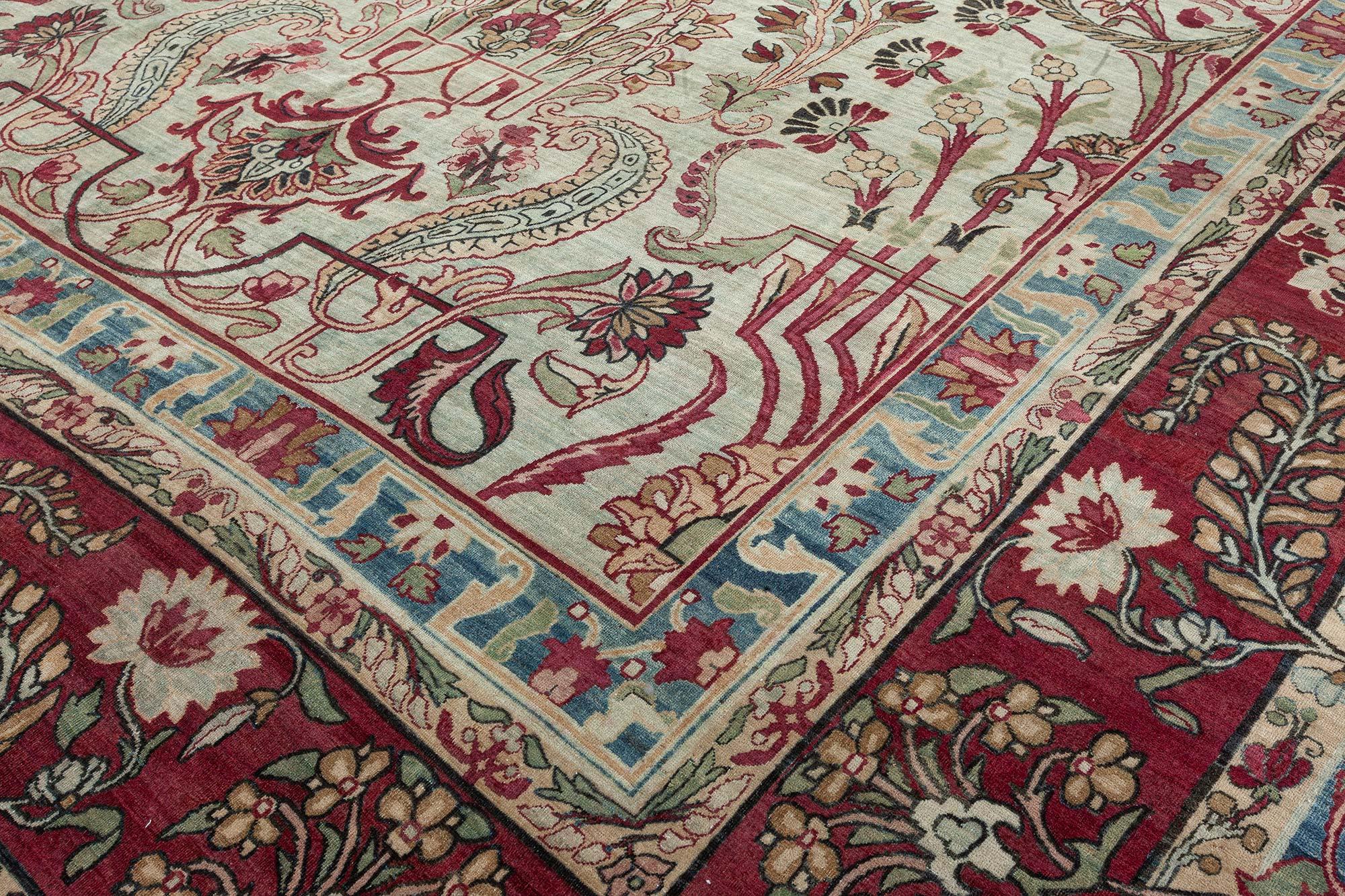 Antique Persian Kirman Oriental Handmade Wool Rug For Sale 2