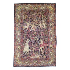Antique Persian Kirman Pictorial Rug, 19th Century