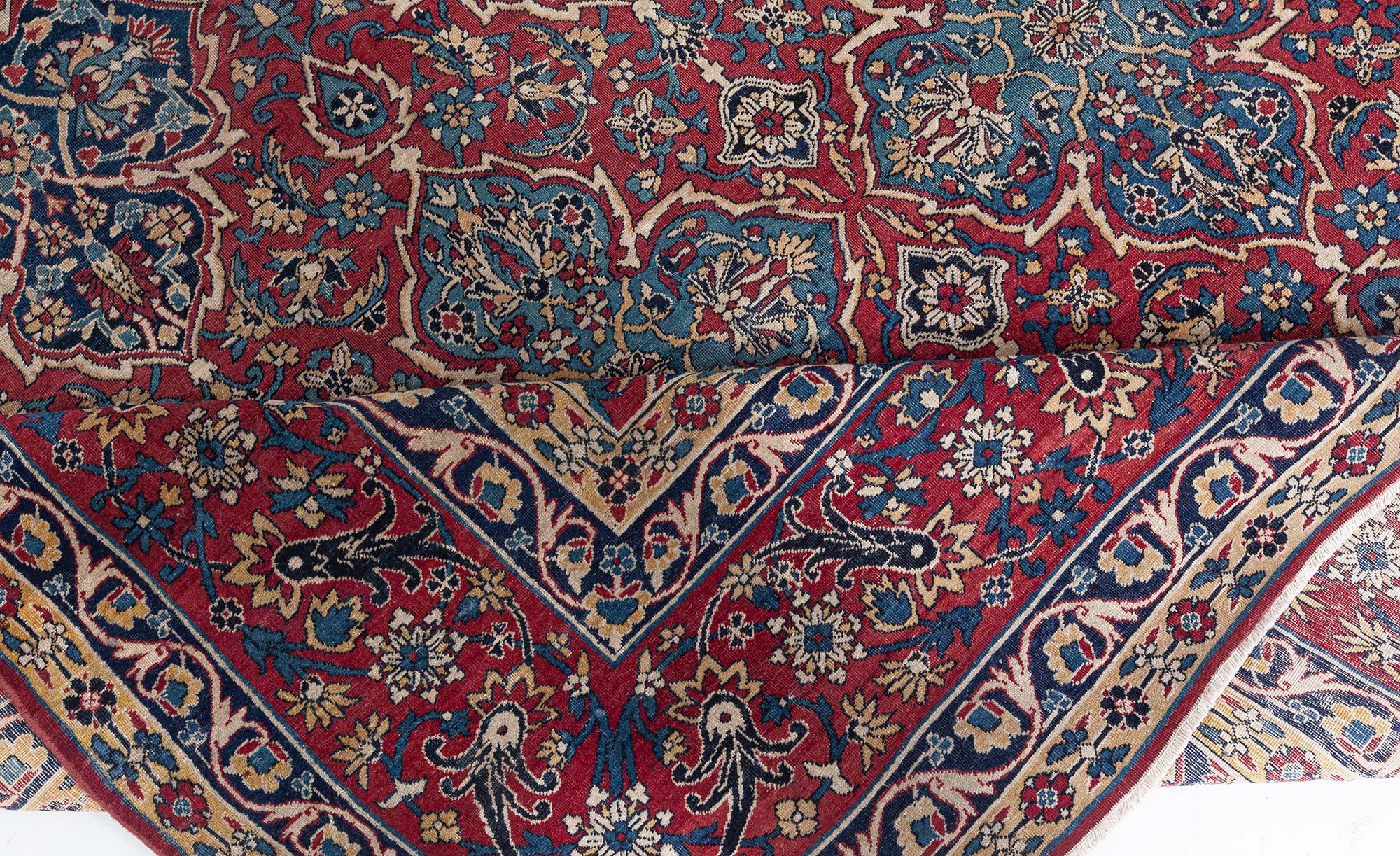 Antique Persian Kirman Red Blue Beige Rug For Sale 3
