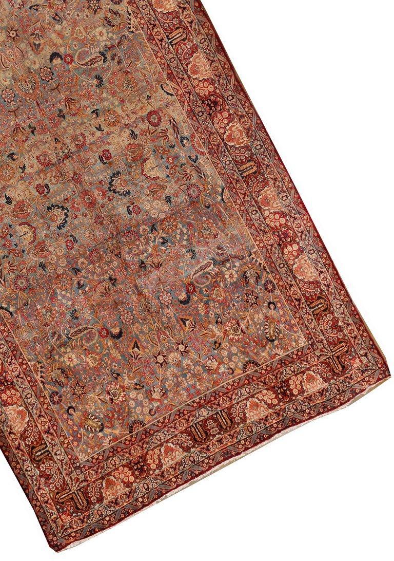 Antique Persian Kirman rug, carpet. Kirman rugs, the most imaginative of all antique Persian urban rugs. Kirman city is the seat of Kirman province in SE Persia and is situated about 2000 feet in elevation. Weaving has been carried out continuously