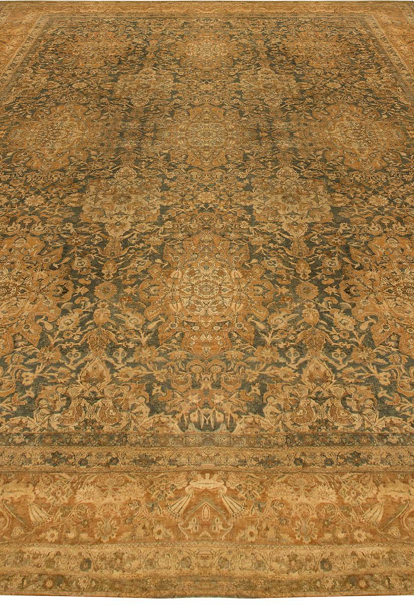 Hand-Knotted Antique Persian Kirman Handmade Wool Rug For Sale