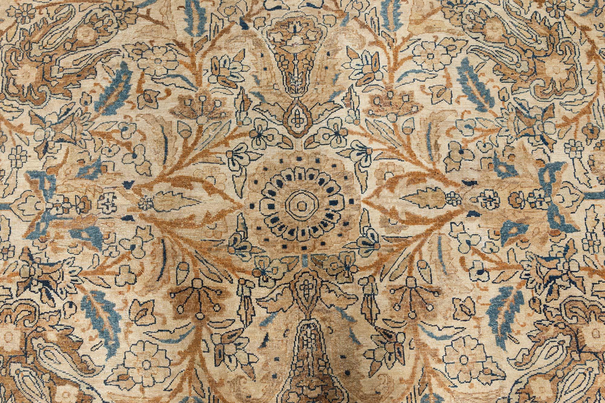 Doris Leslie Blauer authentischer persischer Kirman Handgefertigter Teppich aus Wolle (Persisch) im Angebot