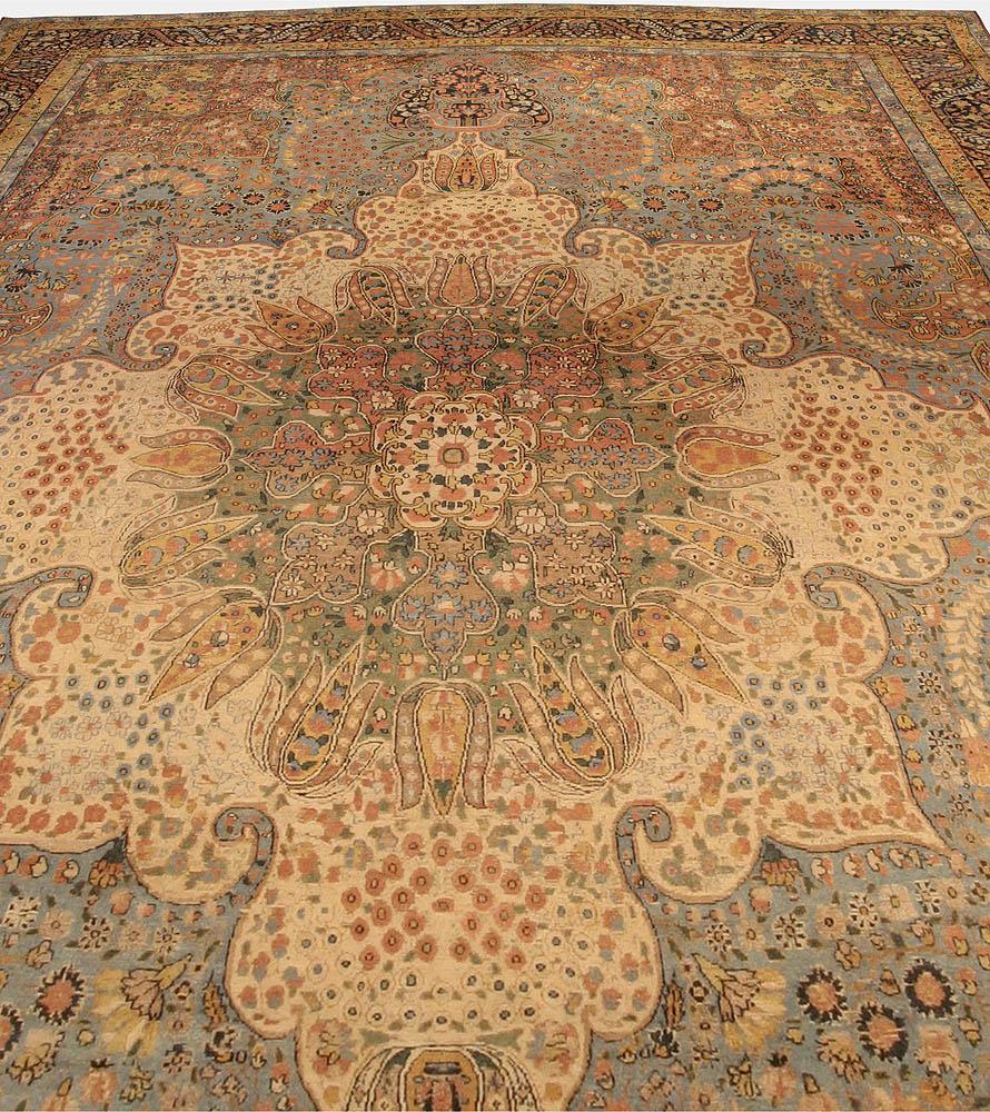 Hand-Knotted Antique Persian Kirman Handmade Wool Rug  For Sale