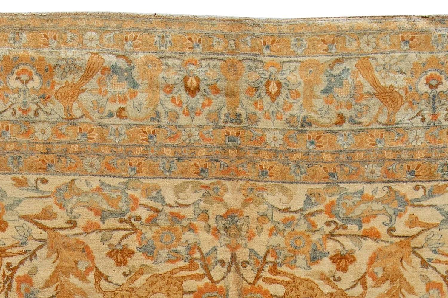 Doris Leslie Blauer authentischer persischer Kirman Handgefertigter Teppich aus Wolle (Handgewebt) im Angebot