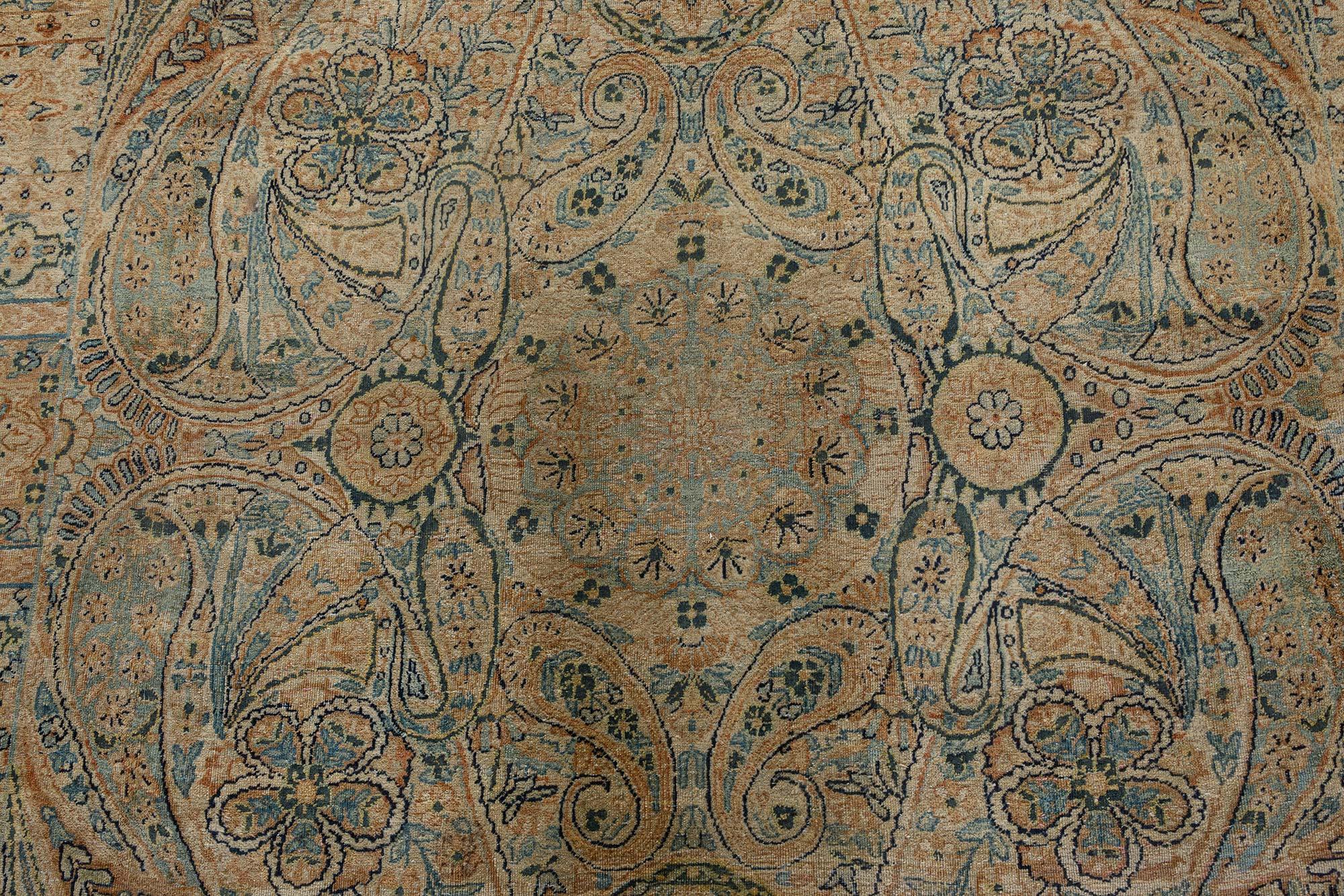 19th Century Antique Persian Kirman Handmade Wool Rug For Sale