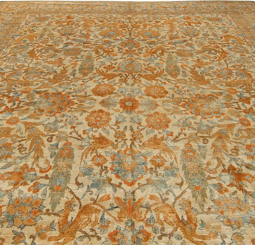 Authentic Persian Kirman Handmade Wool Rug For Sale 2