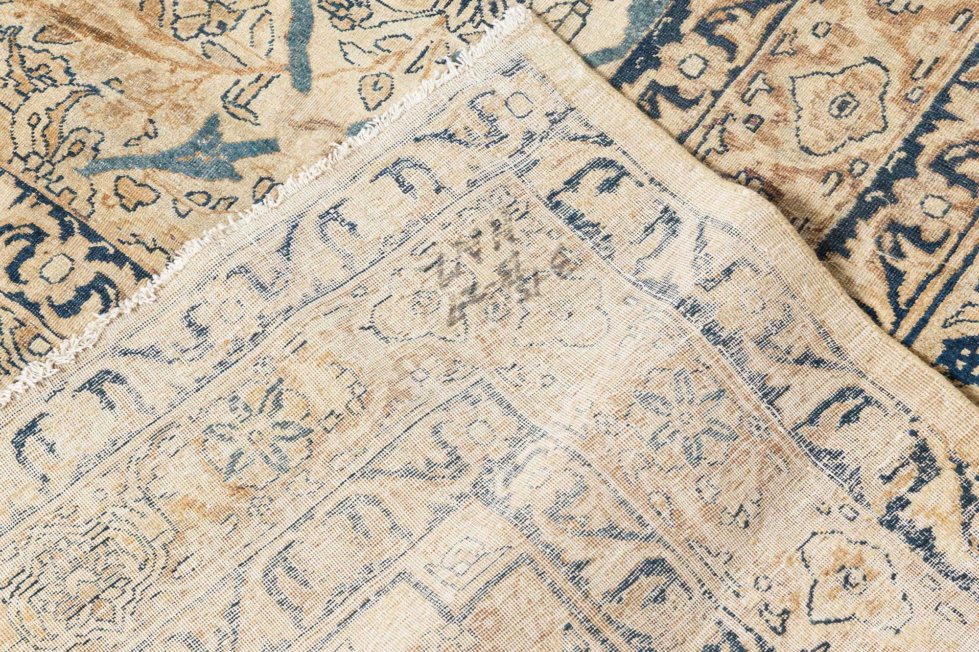 Doris Leslie Blauer authentischer persischer Kirman Handgefertigter Teppich aus Wolle im Angebot 1