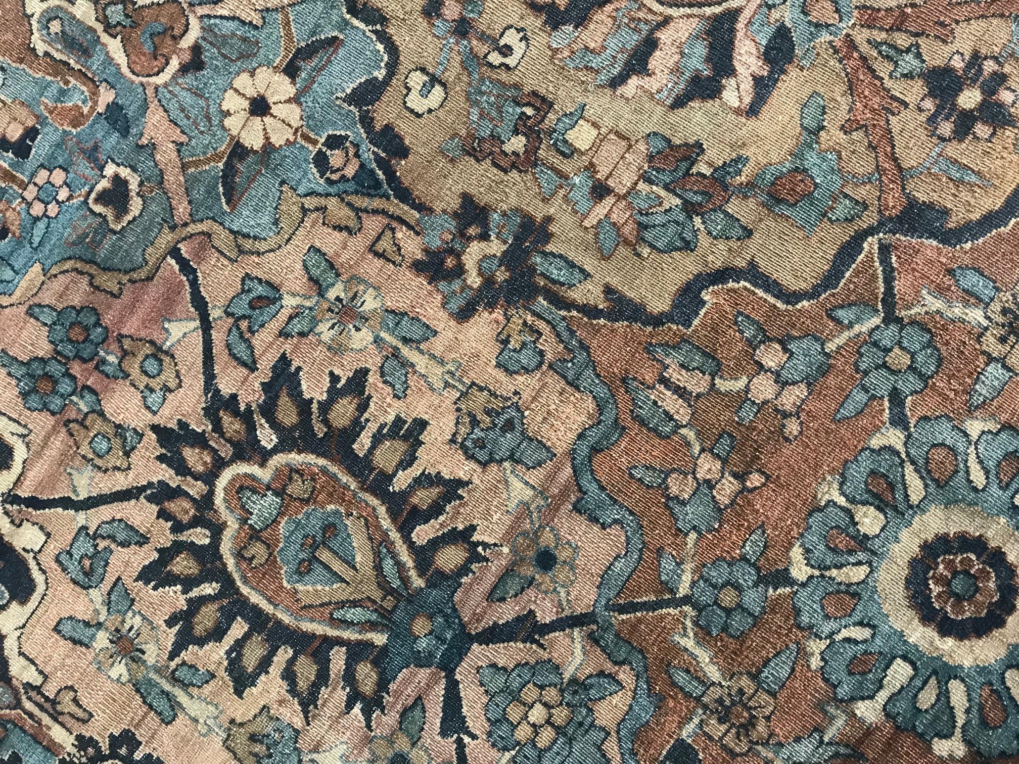 Antique Persian Kirman Botanic Handmade Wool Rug For Sale 2