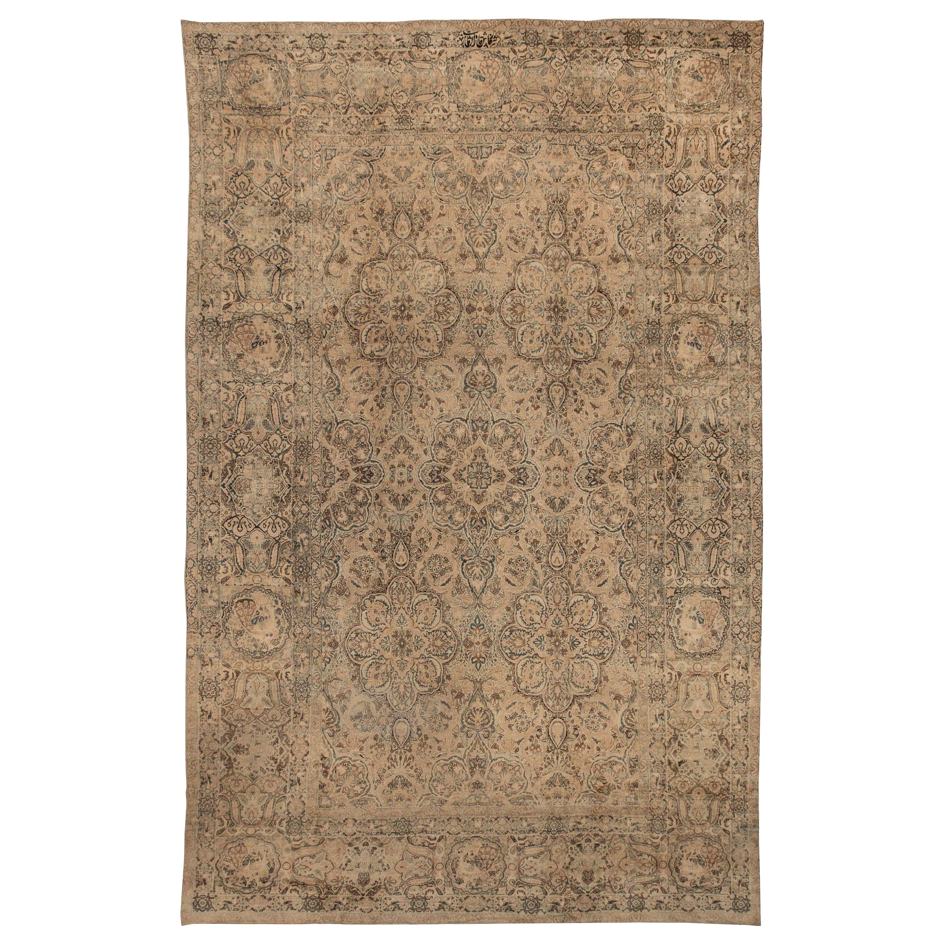 Authentic Persian Kirman Botanic Handmade Wool Rug For Sale