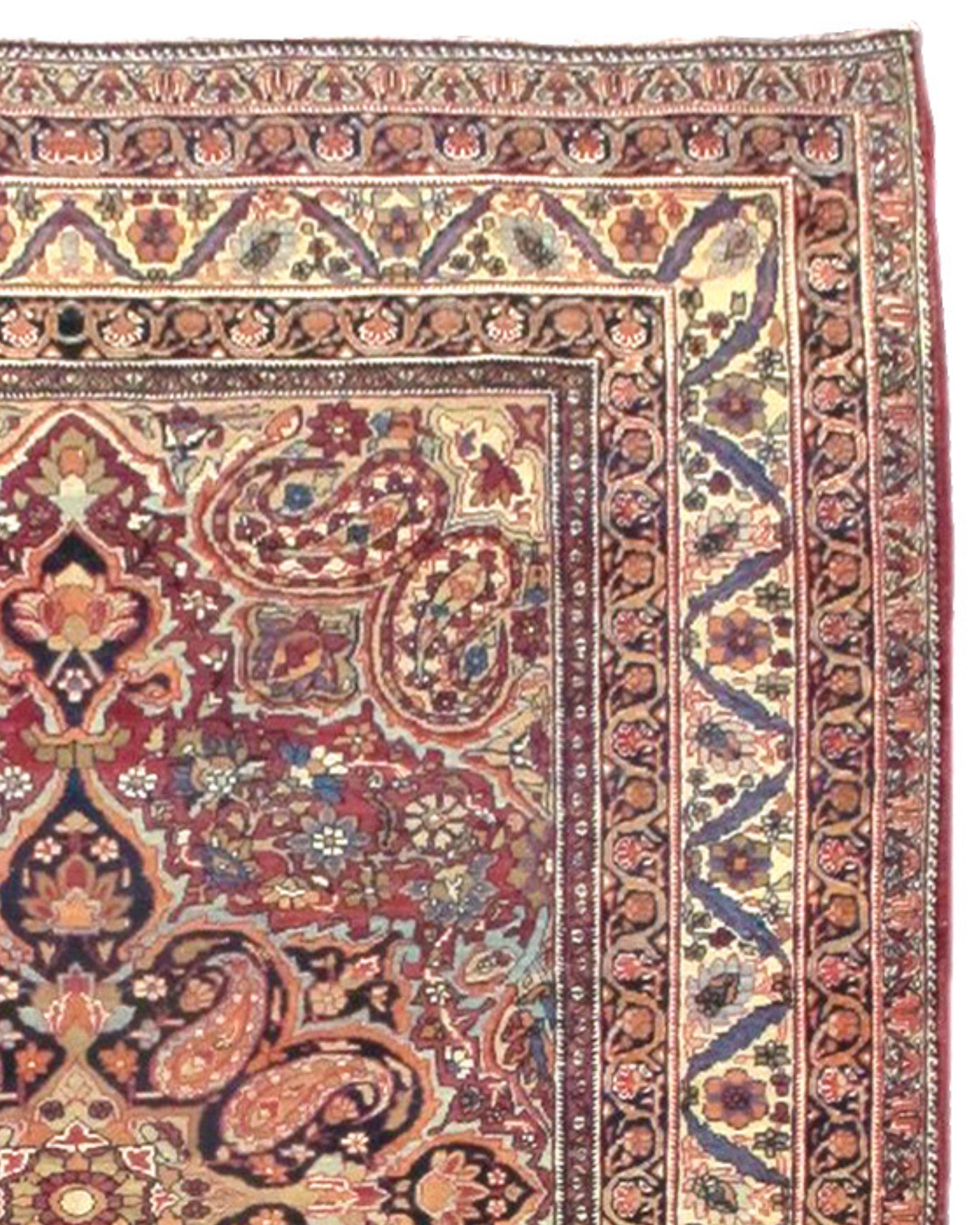 Antique Persian Kirman Rug, Late 19th Century

During the 19th century, the city of Kirman in southeast Persia was closer to what was then British India than to the Persian capital of Tehran. Both rugs and textiles were woven in Kirman reflecting a