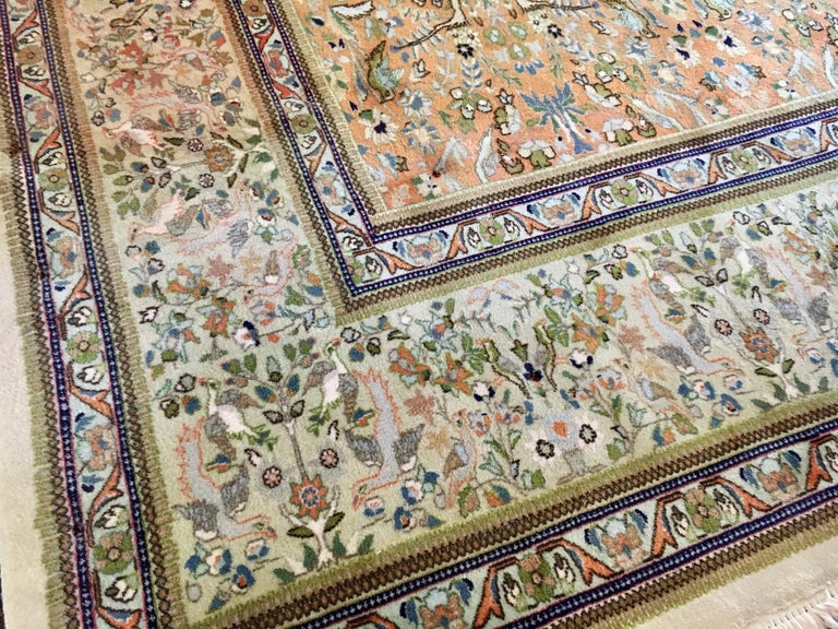 Antique Persian Kirman Wool Area Rug HandKnotted with Pictorials