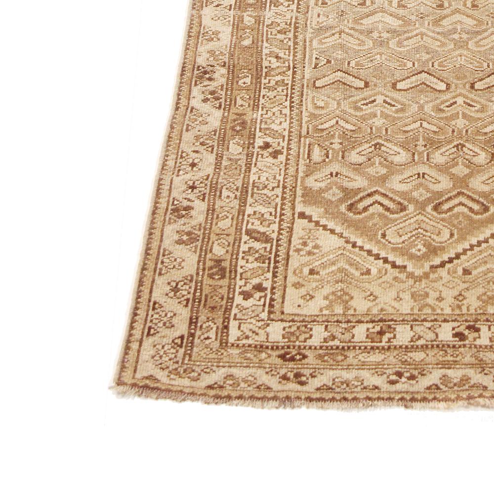Hand-Woven Antique Persian Koliai Runner Rug with Ivory and Brown Heart Shaped Details For Sale