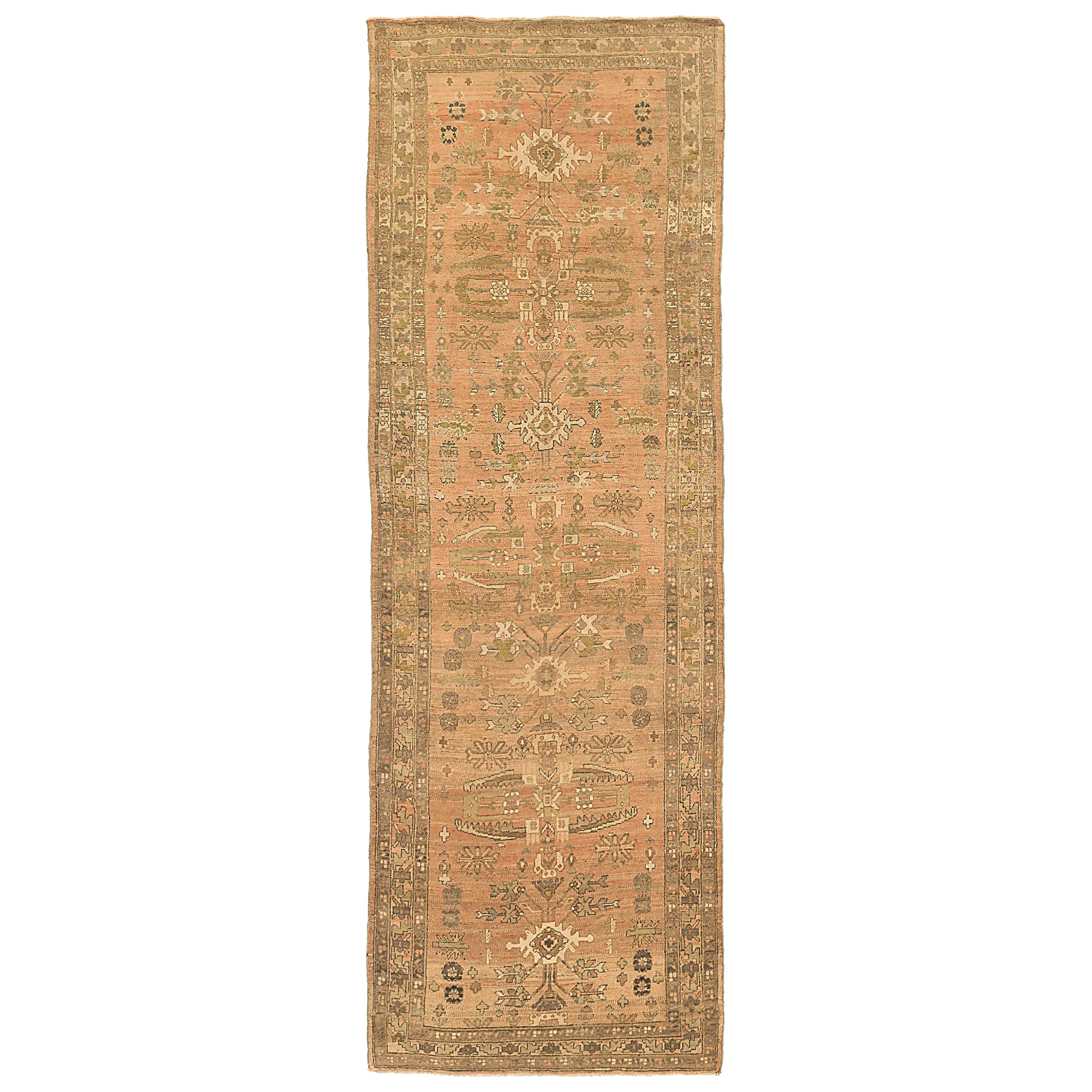 Antique Persian Koliai Runner Rug with Tribal and Floral Details on Ivory Field For Sale